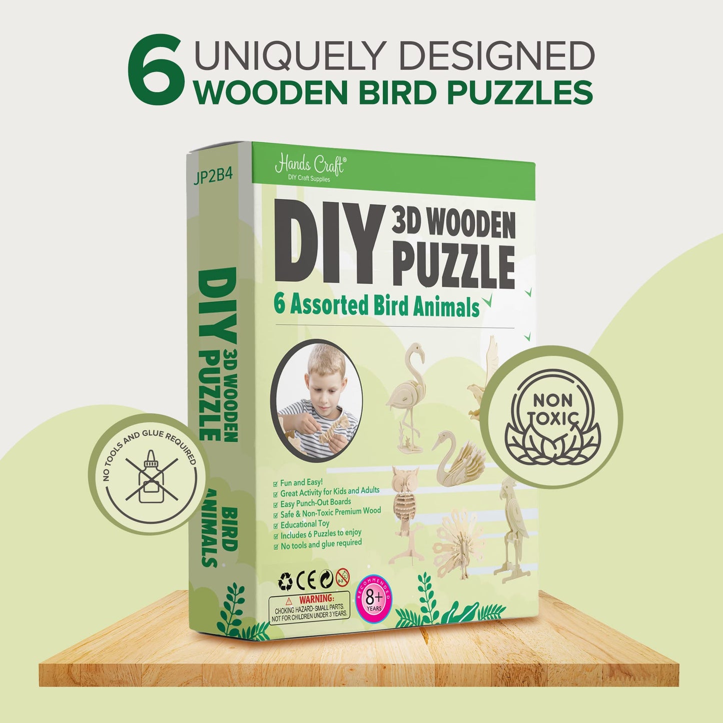 Hands Craft DIY 3D Bird Puzzle Bundle – 6 Puzzles, Safe Plywood, Easy Punch-Out