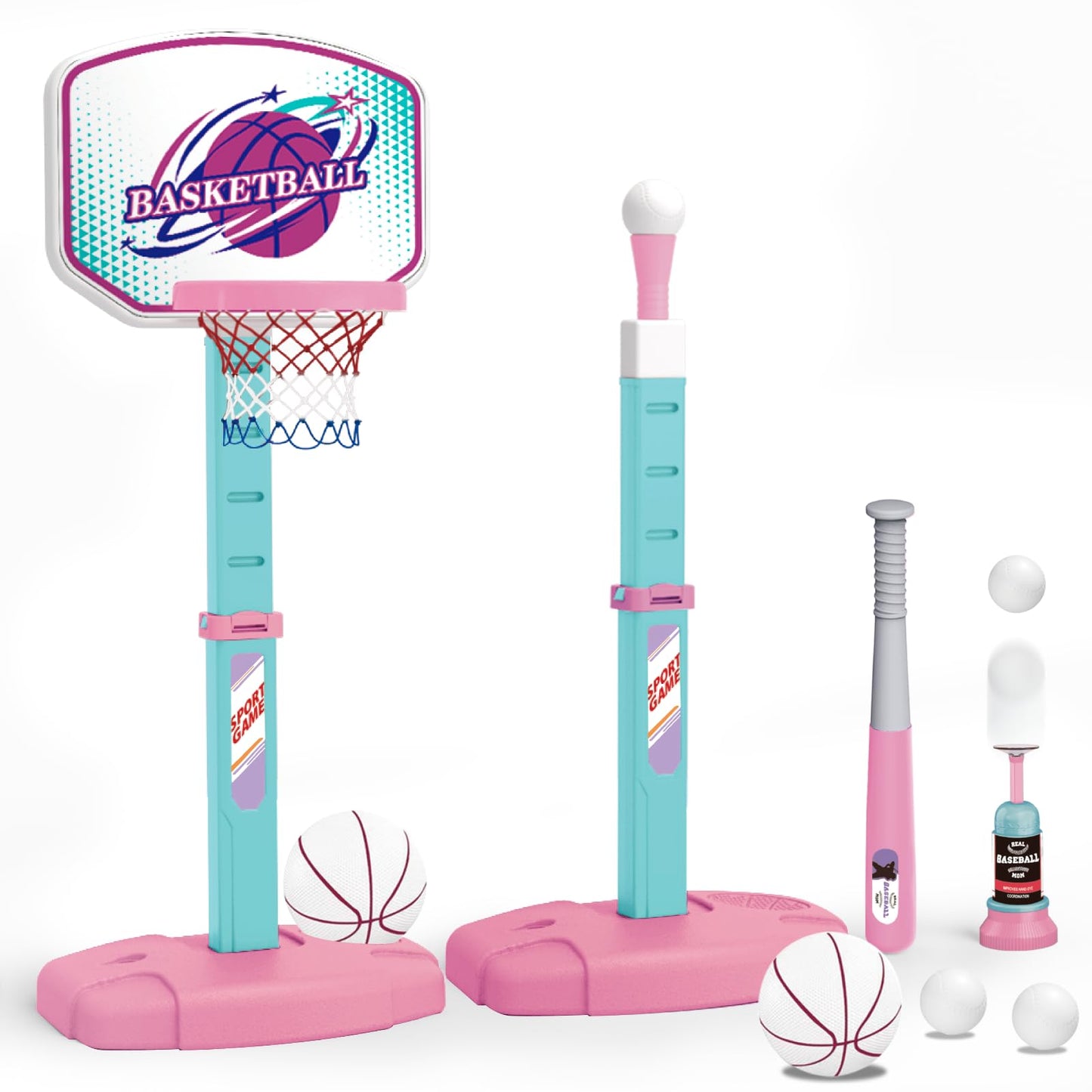 Handwell 3-in-1 Basketball Hoop and Tee Ball Set for Girls – Adjustable Height, Indoor & Outdoor Play