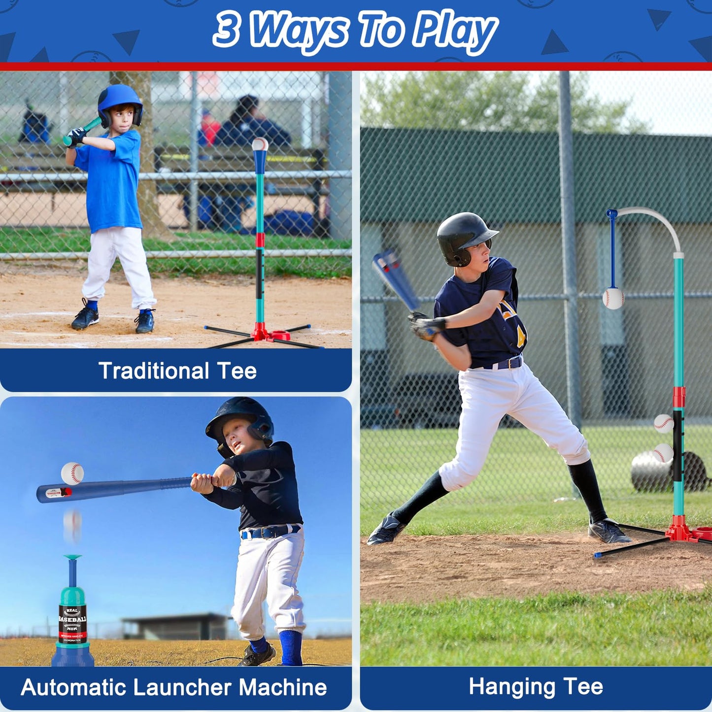 Handwell 3-in-1 T-Ball Set for Kids | Hanging Tee, Fixed Tee & Auto Launcher | Adjustable Height