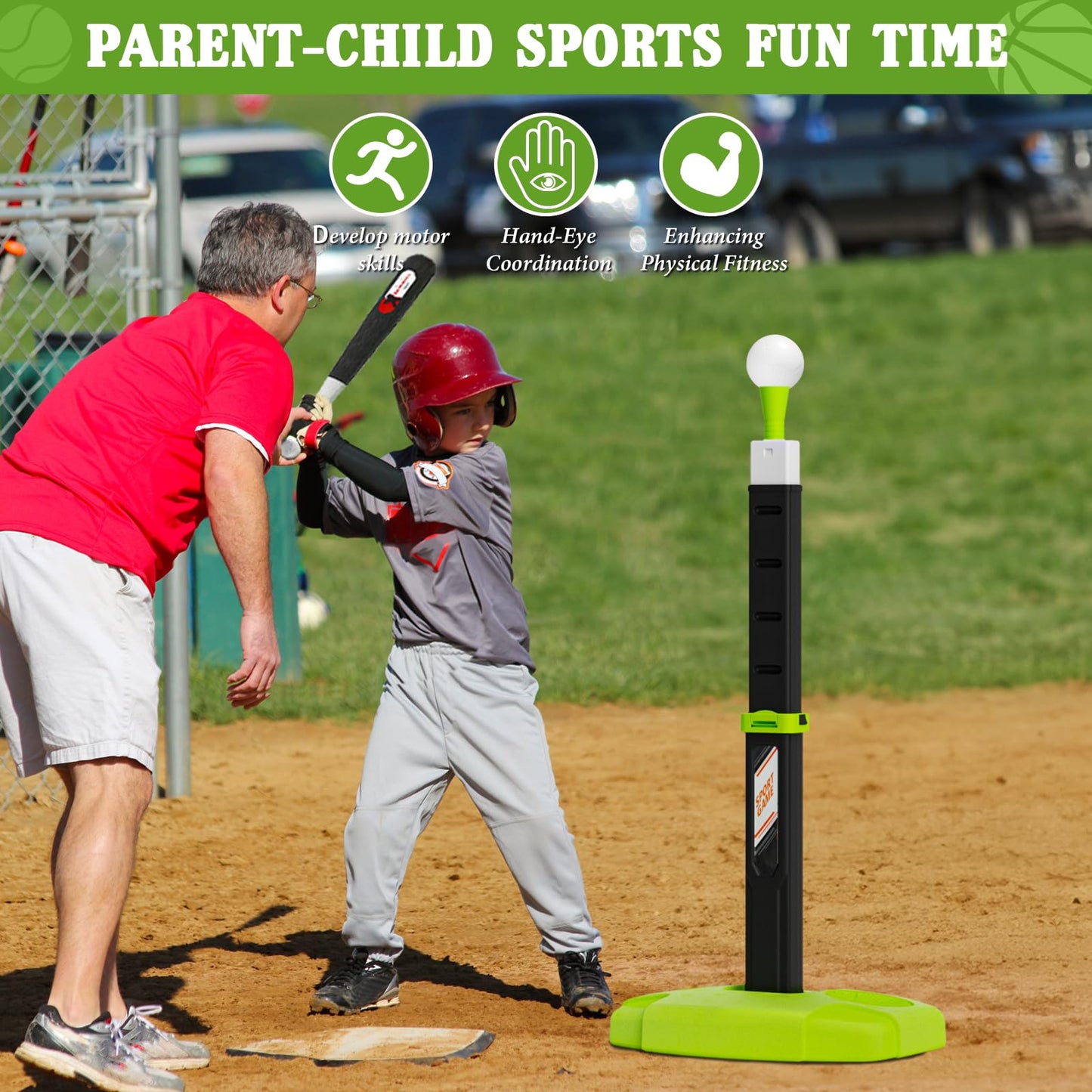 Handwell 3-in-1 Toddler Basketball Hoop & Tee Ball Set – Adjustable Indoor Outdoor Play for Ages 3-12