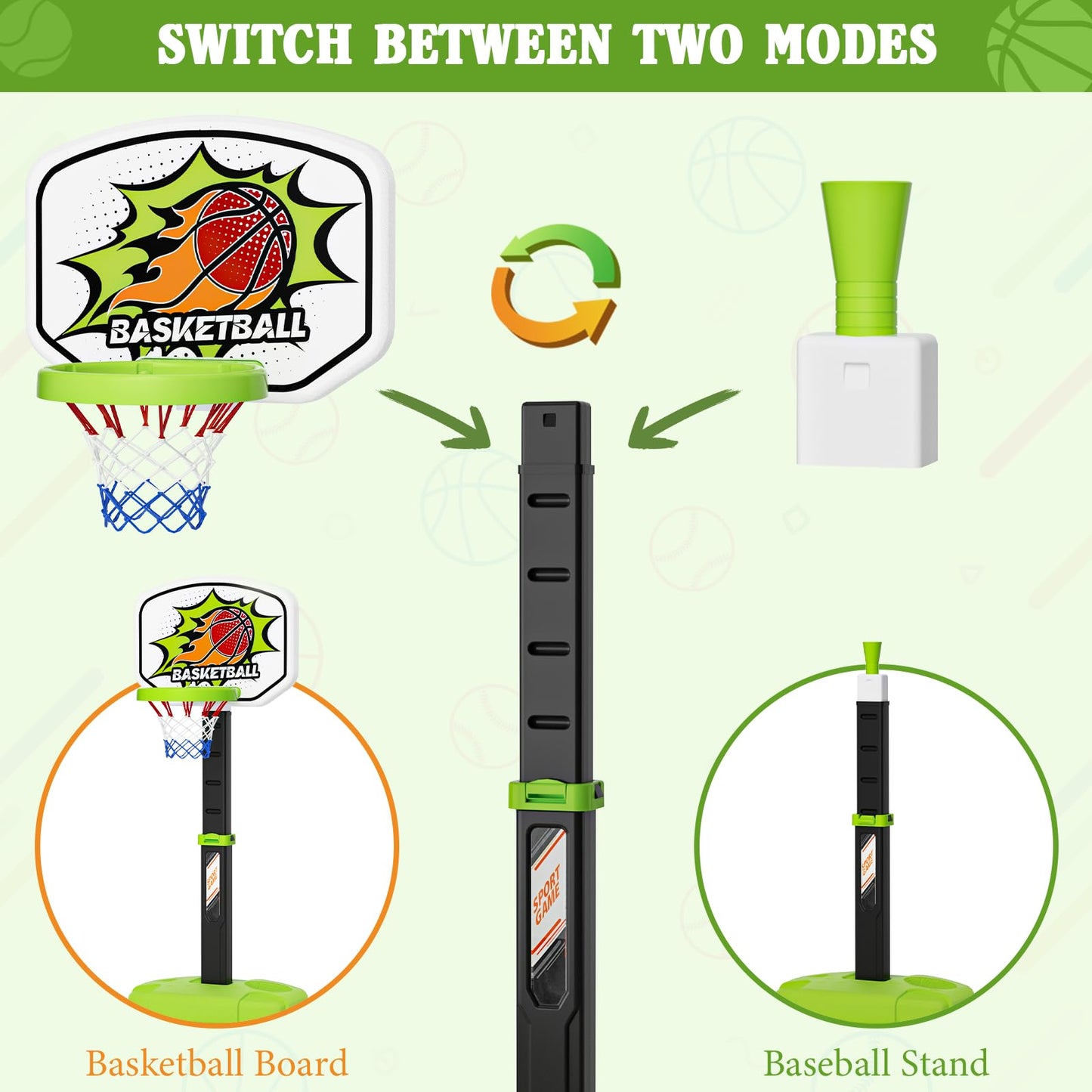 Handwell 3-in-1 Toddler Basketball Hoop & Tee Ball Set – Adjustable Indoor Outdoor Play for Ages 3-12