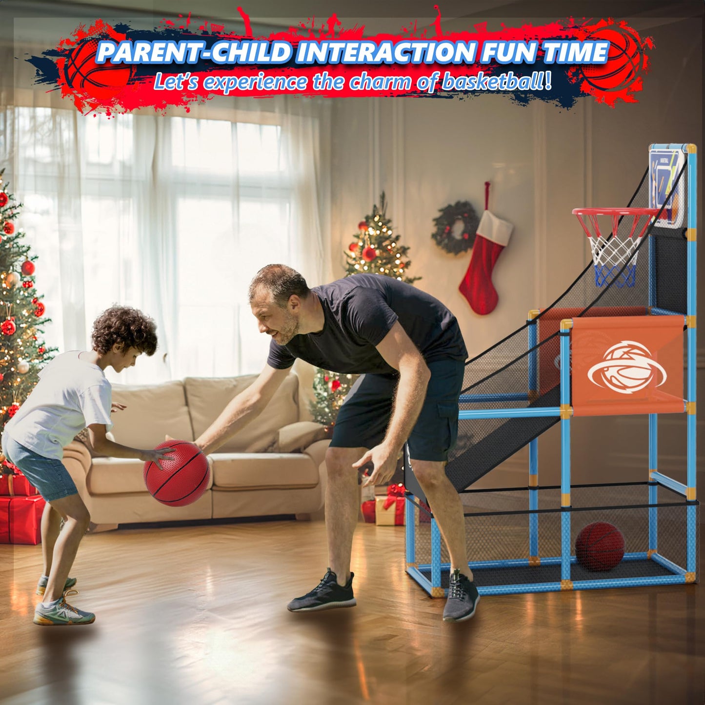 Handwell Arcade Basketball Game Set — Indoor/Outdoor Kids Hoop, 4 Balls, Adjustable Height