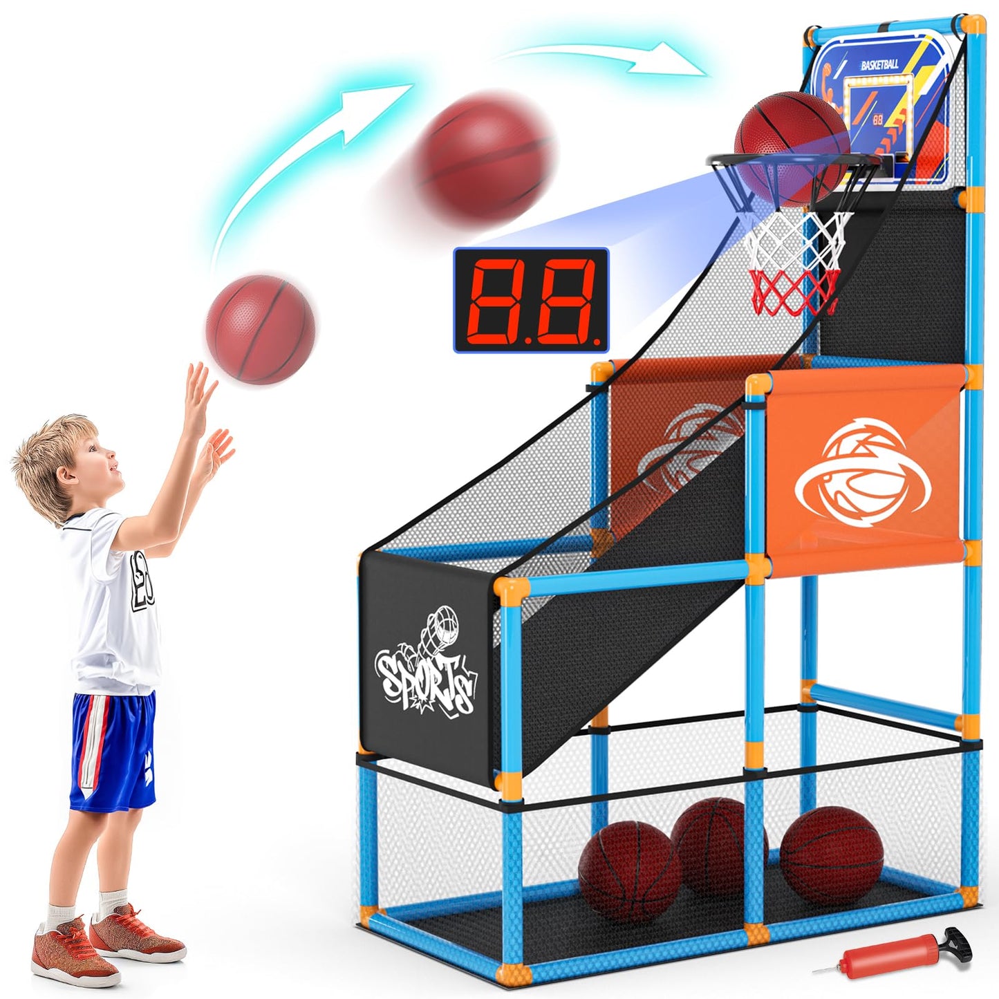 Handwell Arcade Basketball Game Set with LED Scoreboard – Indoor/Outdoor Toy for Kids 3–12