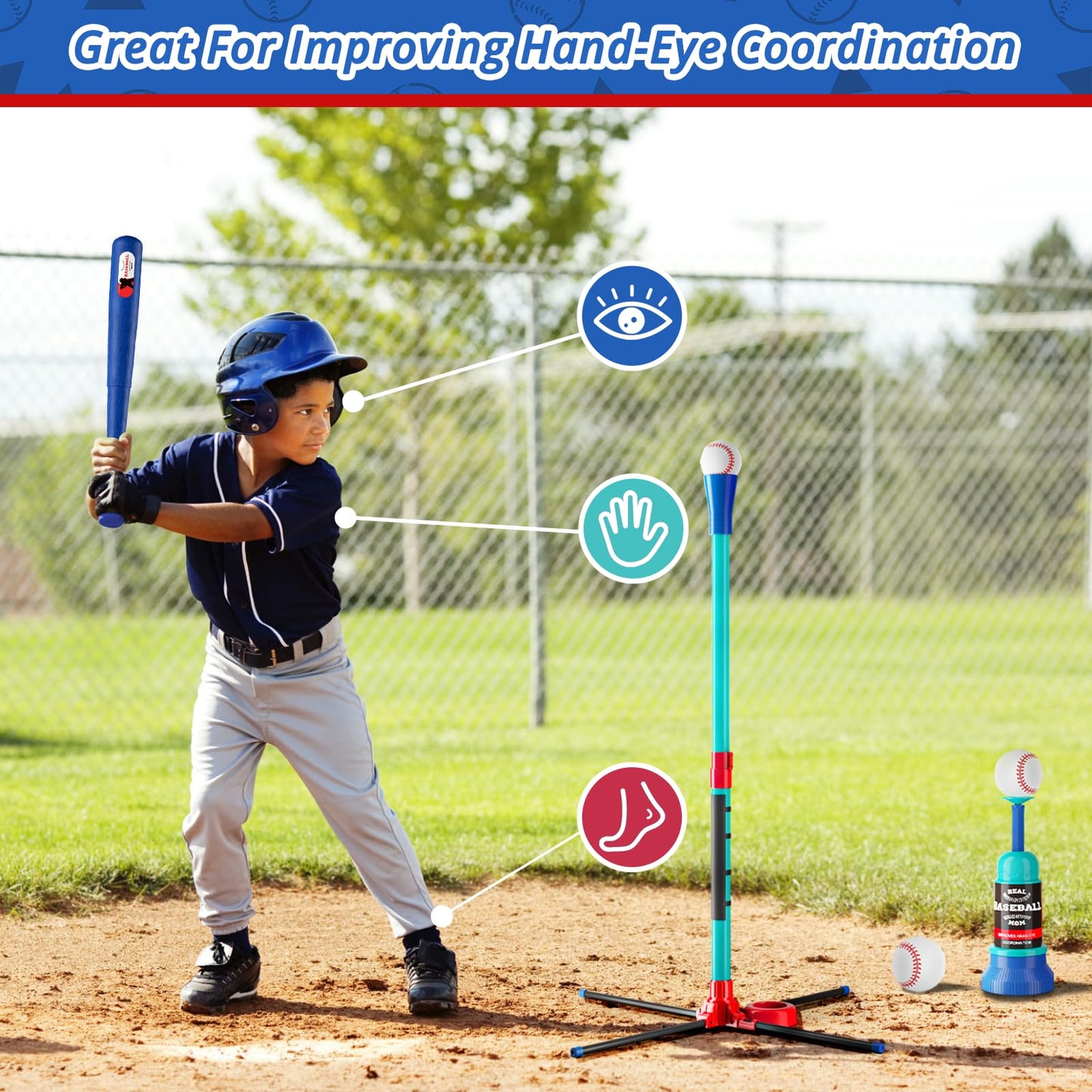 Handwell 3-in-1 T-Ball Set for Kids | Hanging Tee, Fixed Tee & Auto Launcher | Adjustable Height