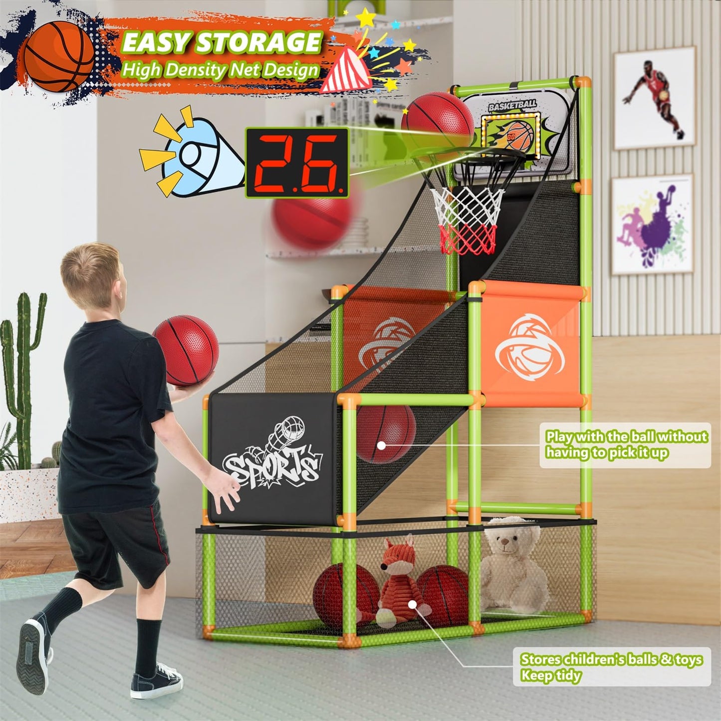 Handwell Arcade Basketball Game Set with Electronic Scoreboard & LED Lights
