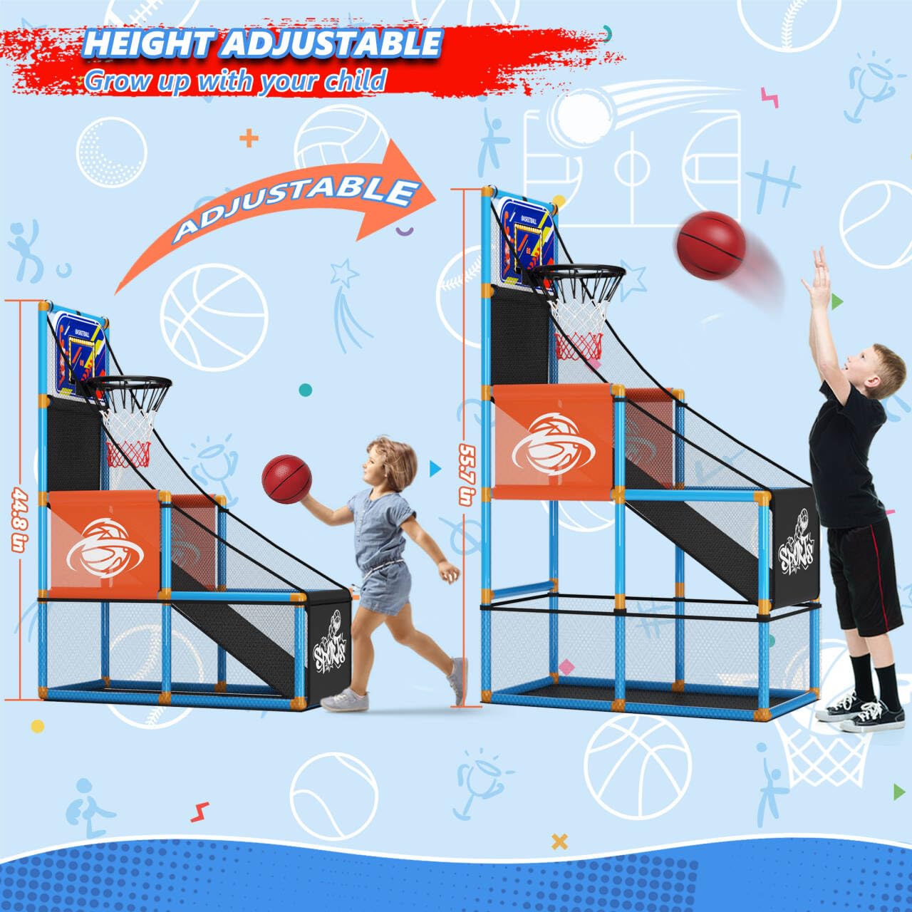 Handwell Arcade Basketball Game Set with LED Scoreboard – Indoor/Outdoor Toy for Kids 3–12