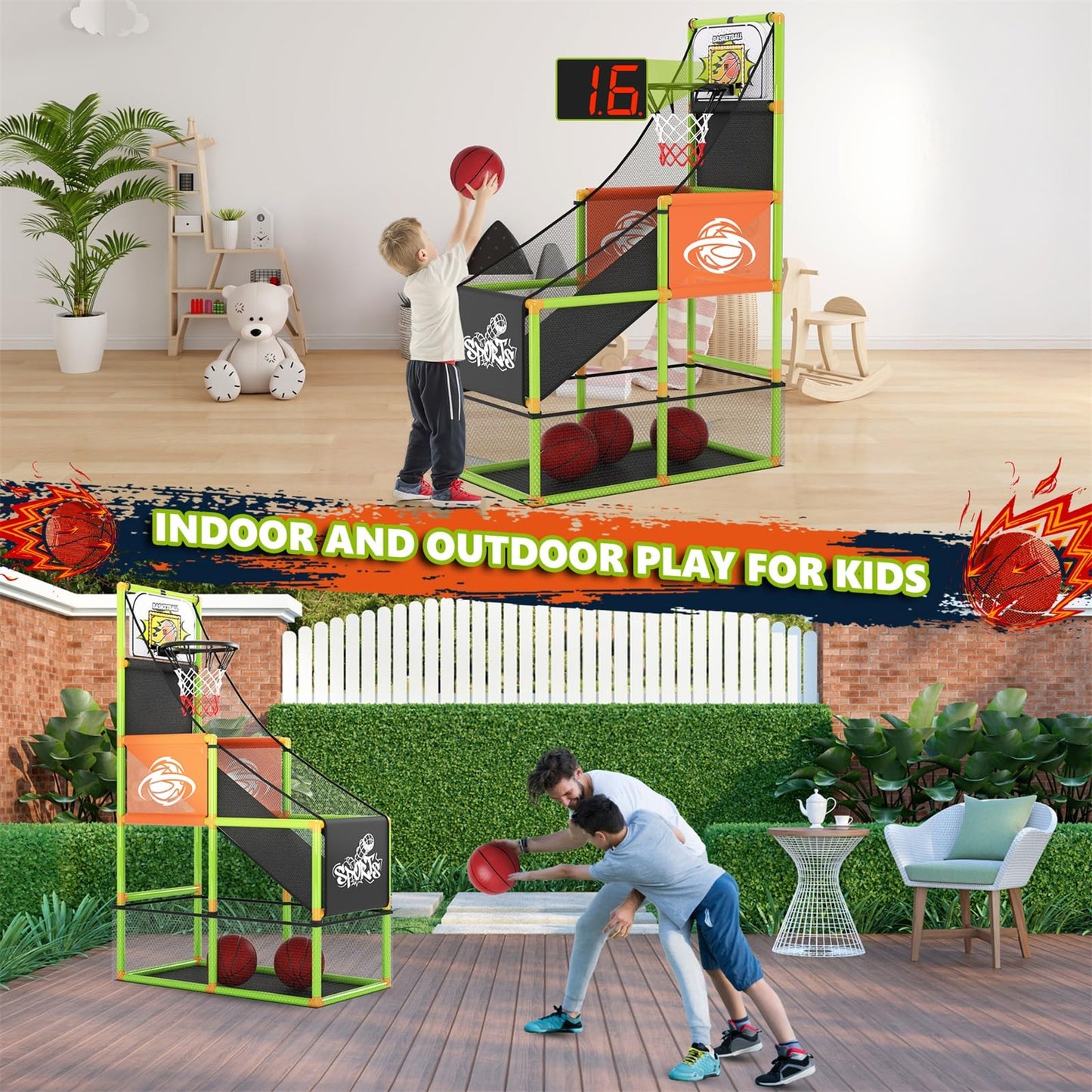Handwell Arcade Basketball Game Set with Electronic Scoreboard & LED Lights