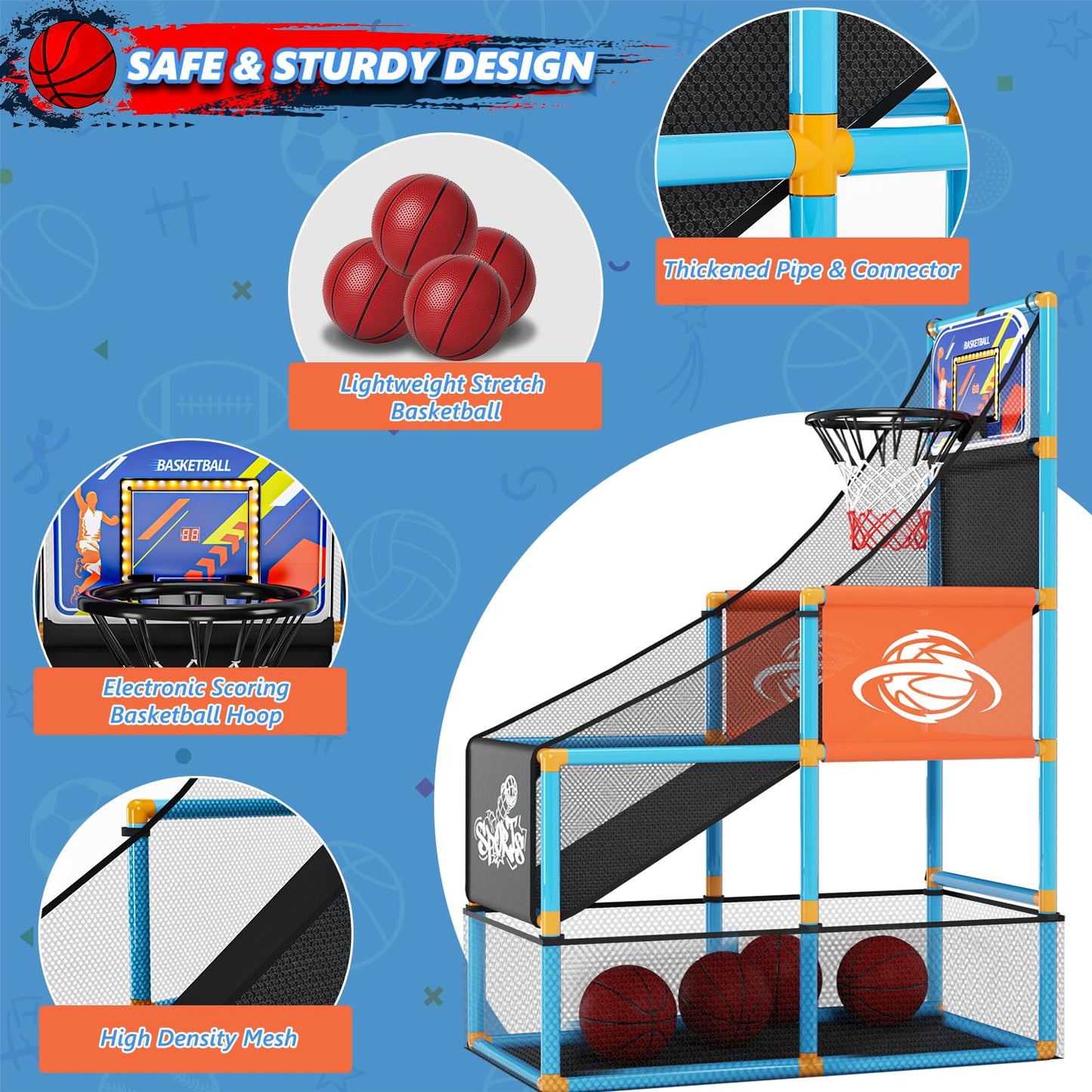 Handwell Arcade Basketball Game Set with LED Scoreboard – Indoor/Outdoor Toy for Kids 3–12