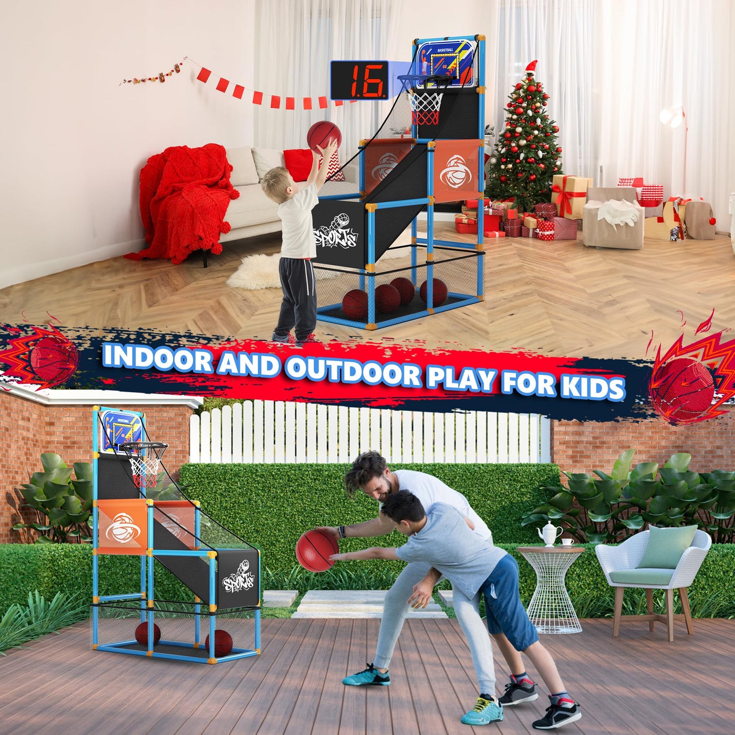 Handwell Arcade Basketball Game Set with LED Scoreboard – Indoor/Outdoor Toy for Kids 3–12