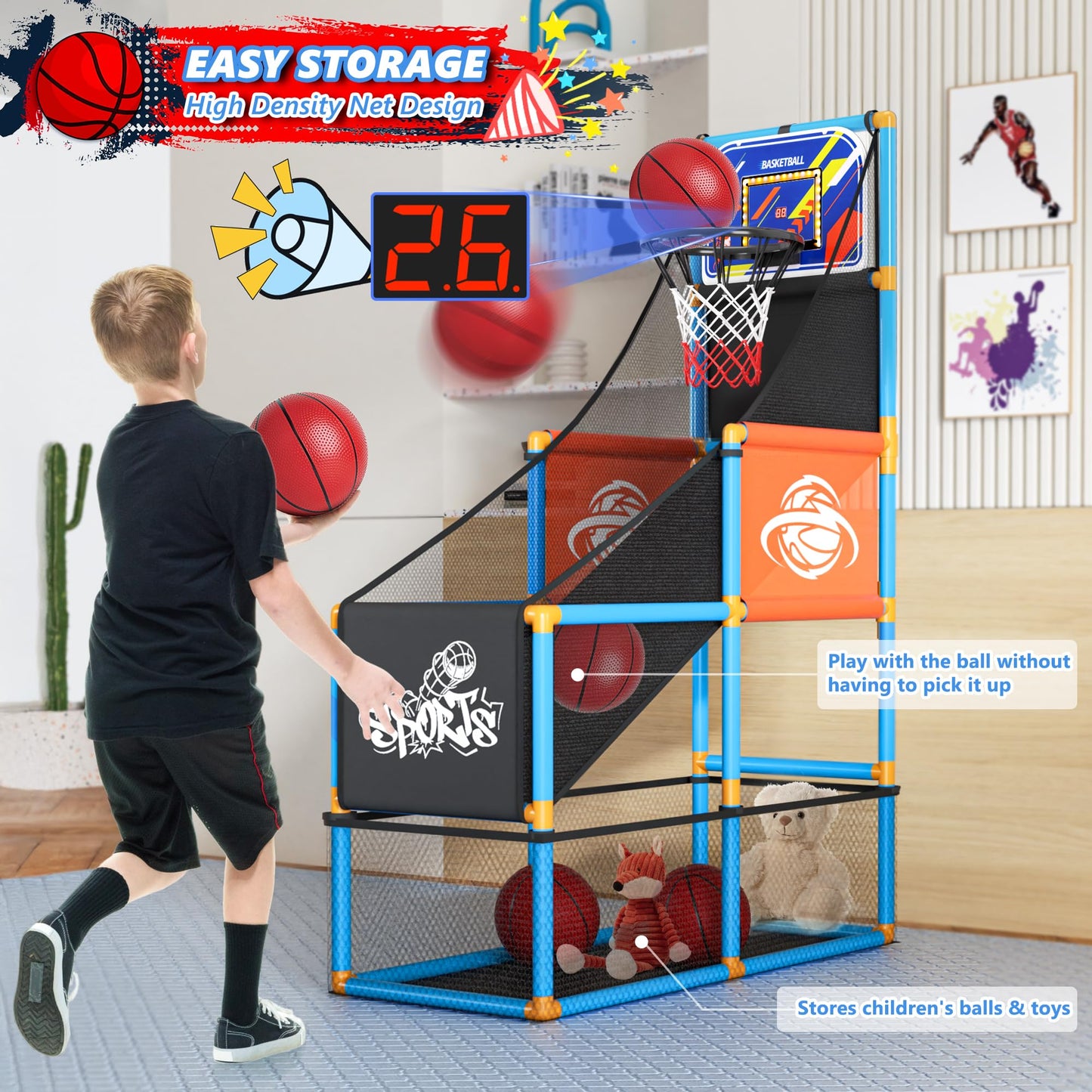 Handwell Arcade Basketball Game Set with LED Scoreboard – Indoor/Outdoor Toy for Kids 3–12