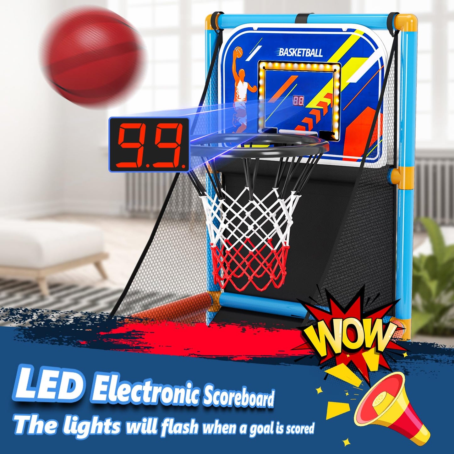 Handwell Arcade Basketball Game Set with LED Scoreboard – Indoor/Outdoor Toy for Kids 3–12