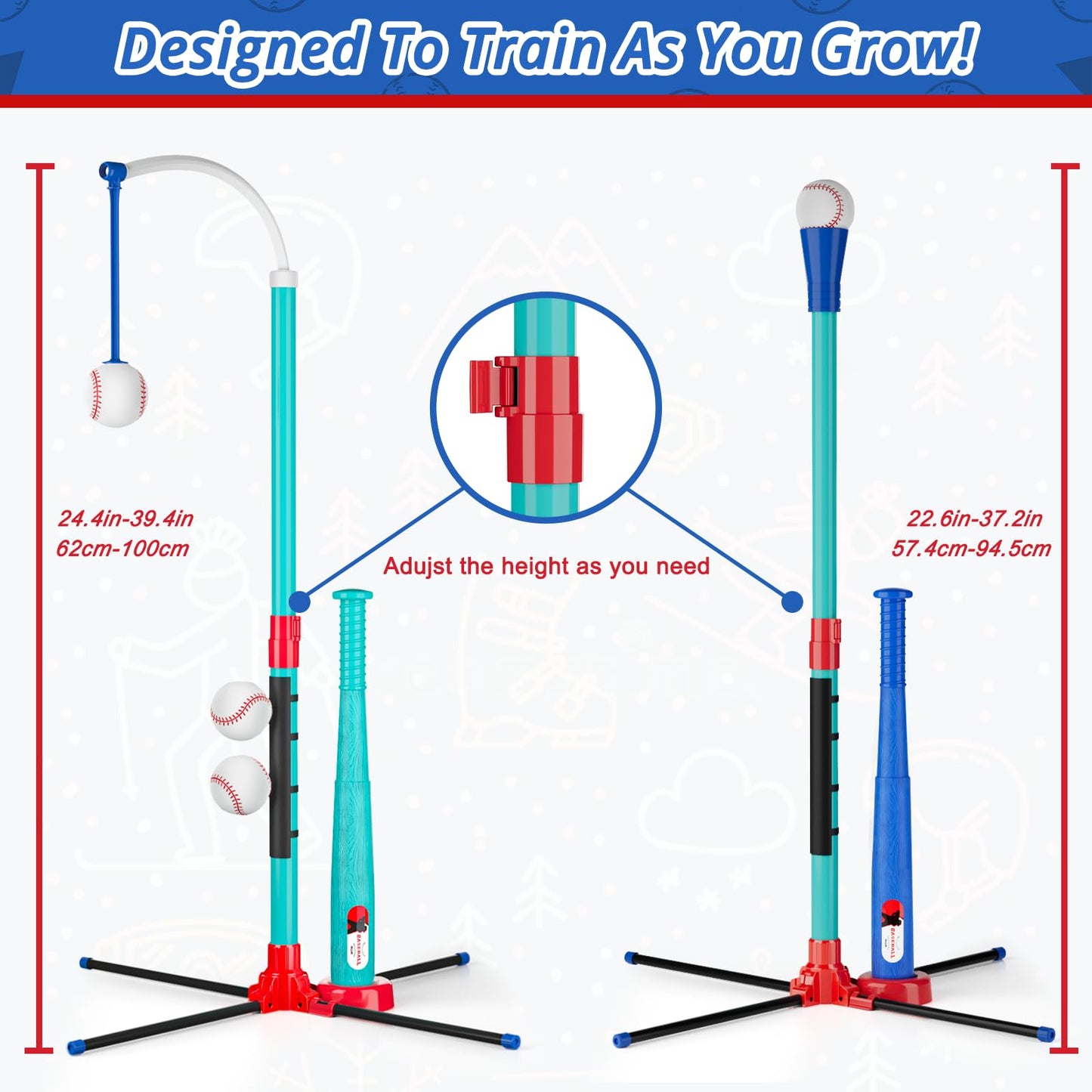 Handwell 3-in-1 T-Ball Set for Kids | Hanging Tee, Fixed Tee & Auto Launcher | Adjustable Height