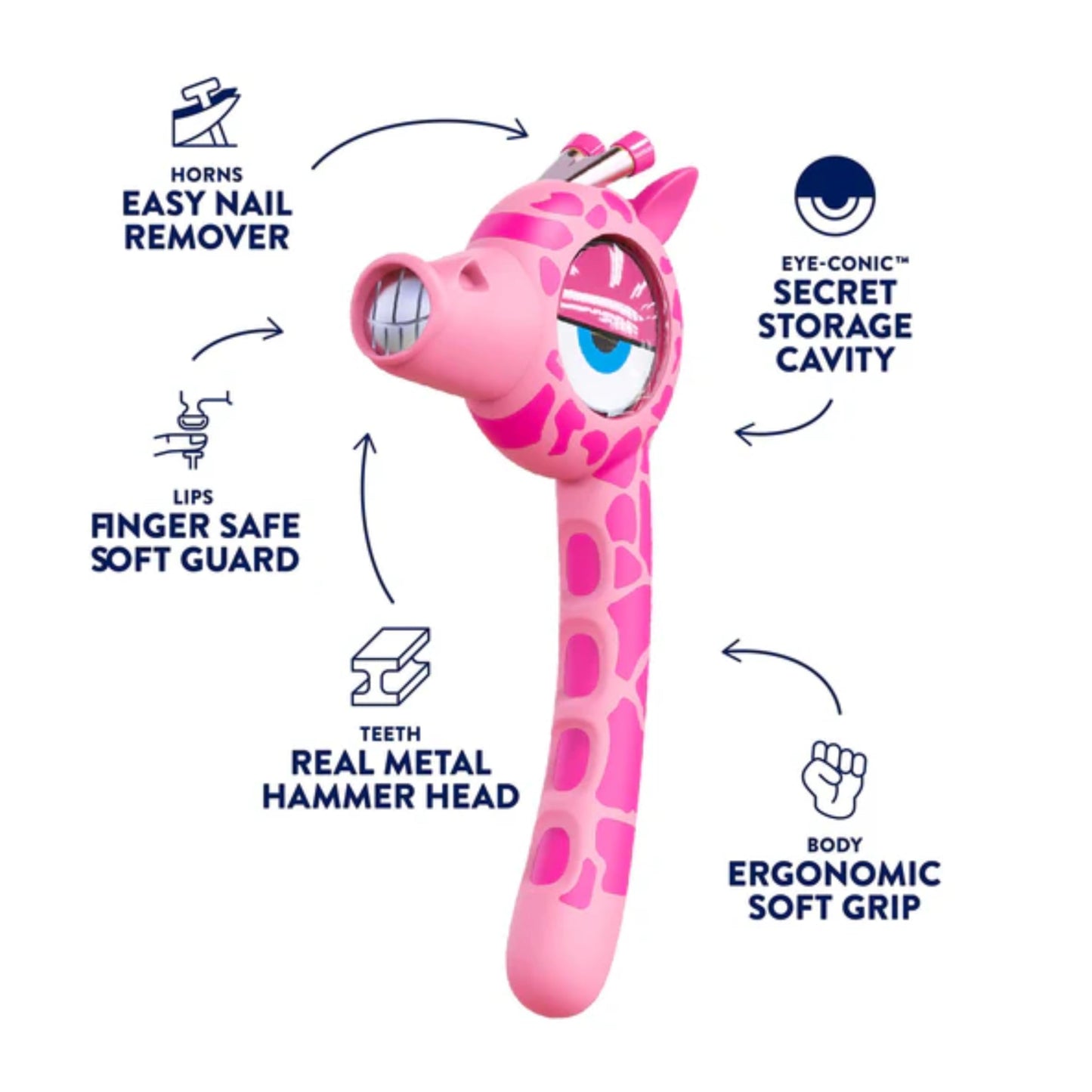 Handy Famm Pink Giraffe Hammer for Kids — Real Metal, Safe Mouth Sleeve