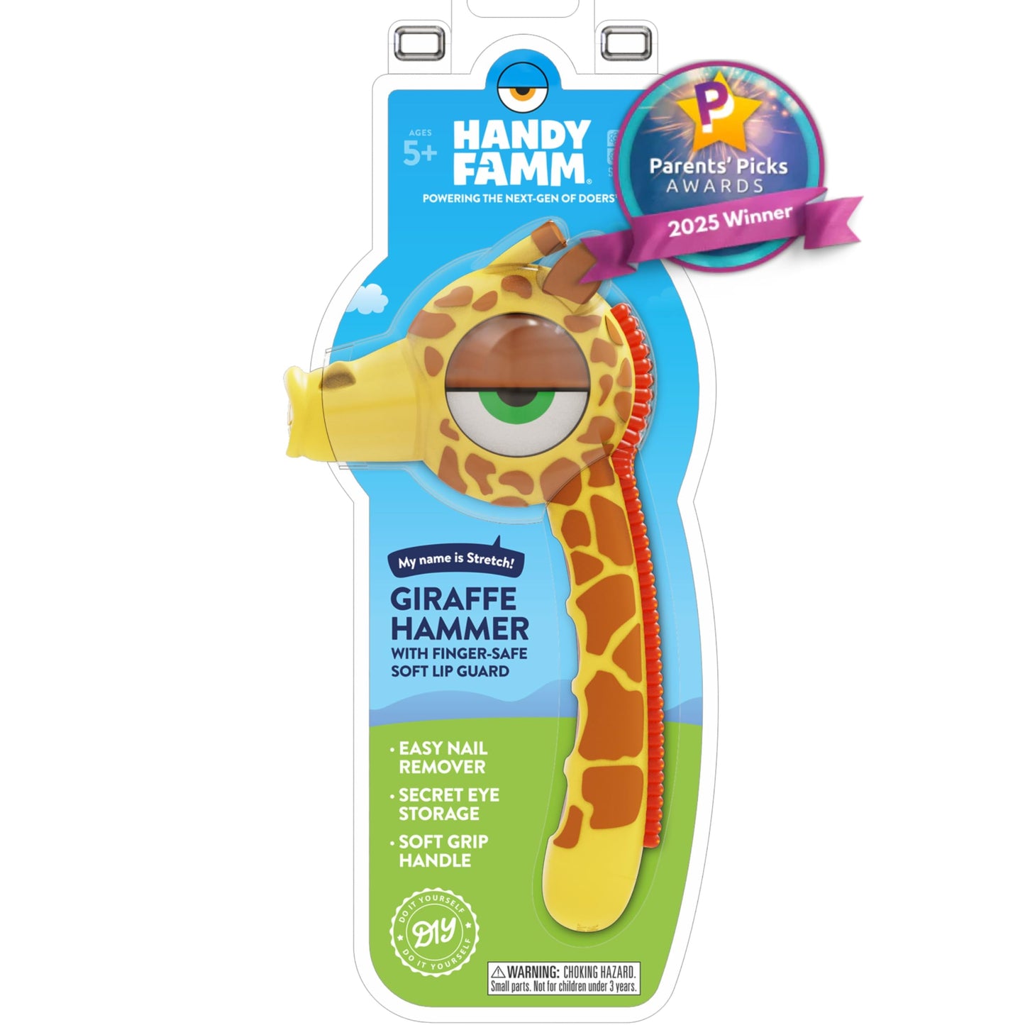 Handy Famm Real Metal Yellow Giraffe Hammer for Kids – Safe Mouth Sleeve & Nail Remover