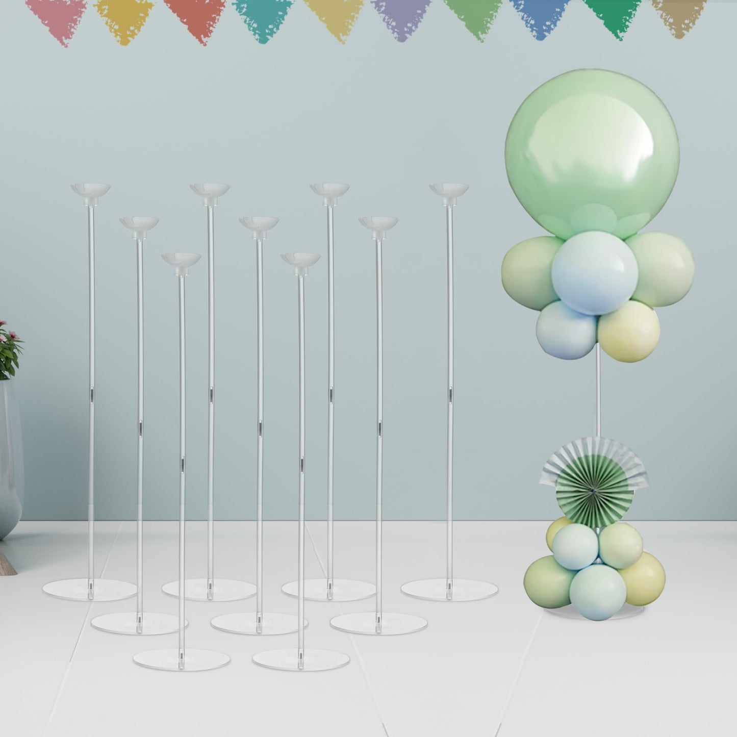 Hanna Roberts Clear Acrylic Balloon Stands | 25.6'' Centerpiece Kit (10-Pack)