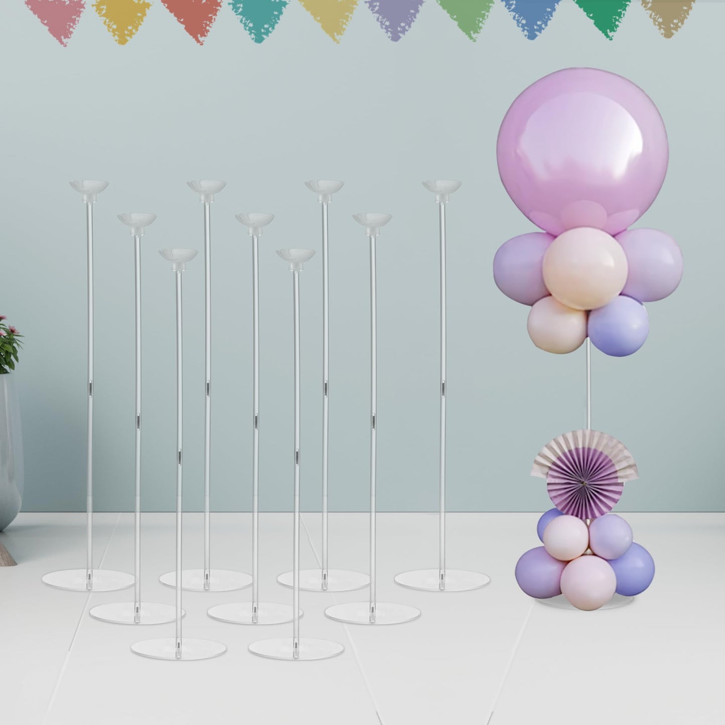 Hanna Roberts Clear Acrylic Balloon Stands | 25.6'' Centerpiece Kit (10-Pack)