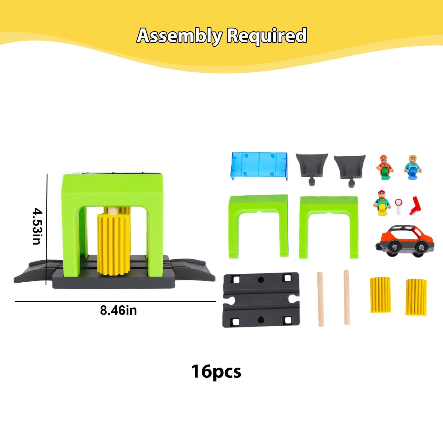 HANQIANN Car Wash Station Playset for Wooden Train Track – Creative Pretend Play Toy