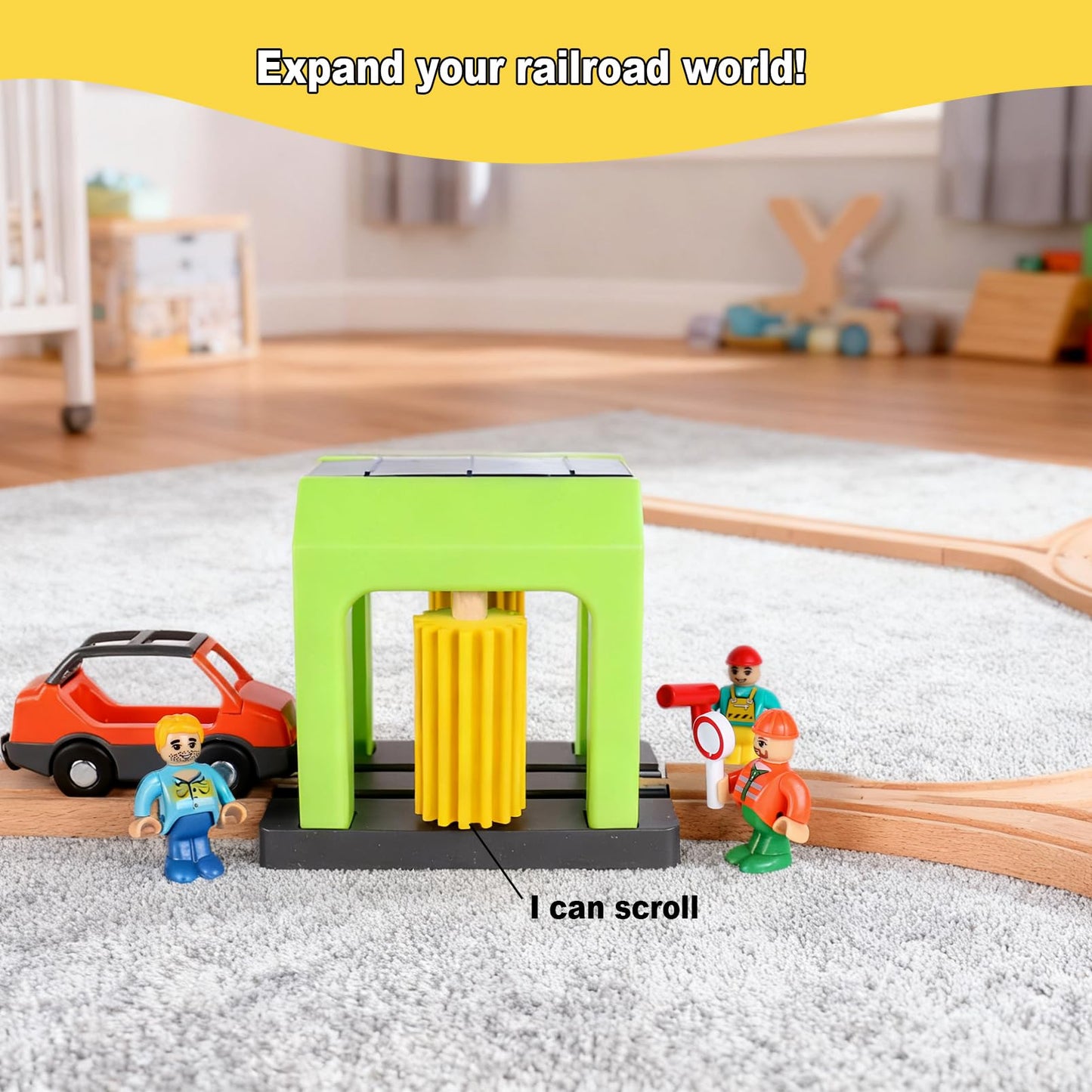 HANQIANN Car Wash Station Playset for Wooden Train Track – Creative Pretend Play Toy
