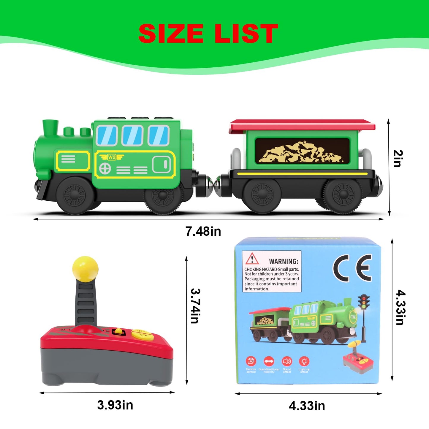 HANQIANN Battery Operated Locomotive Train Set with Light & Sound for Wooden Tracks – Remote Control Engine Toy