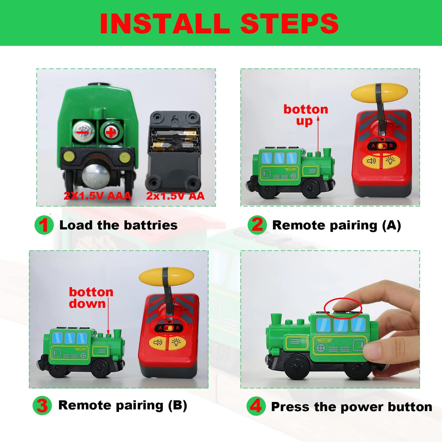 HANQIANN Battery Operated Locomotive Train Set with Light & Sound for Wooden Tracks – Remote Control Engine Toy