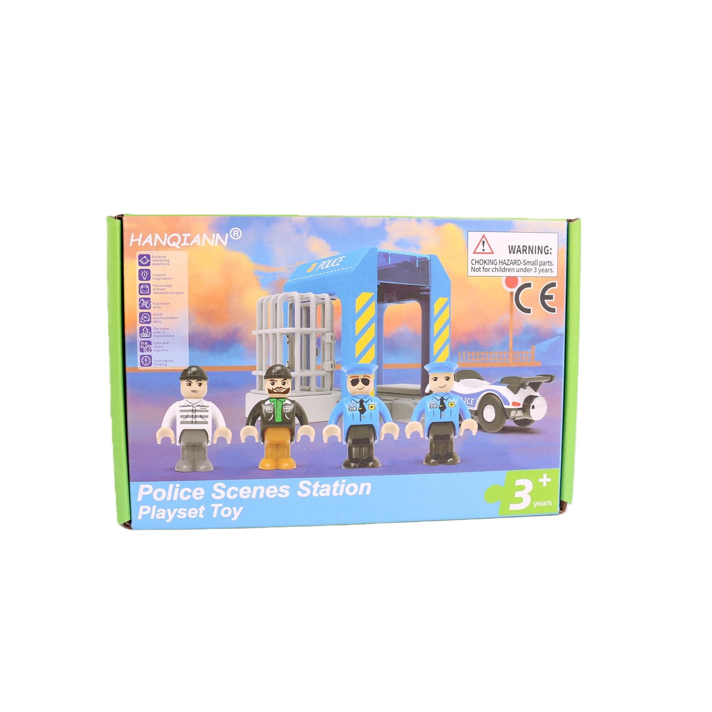 HANQIANN Police Station Playset Toy – Compatible with Wooden Train Tracks | Educational Gift for Kids