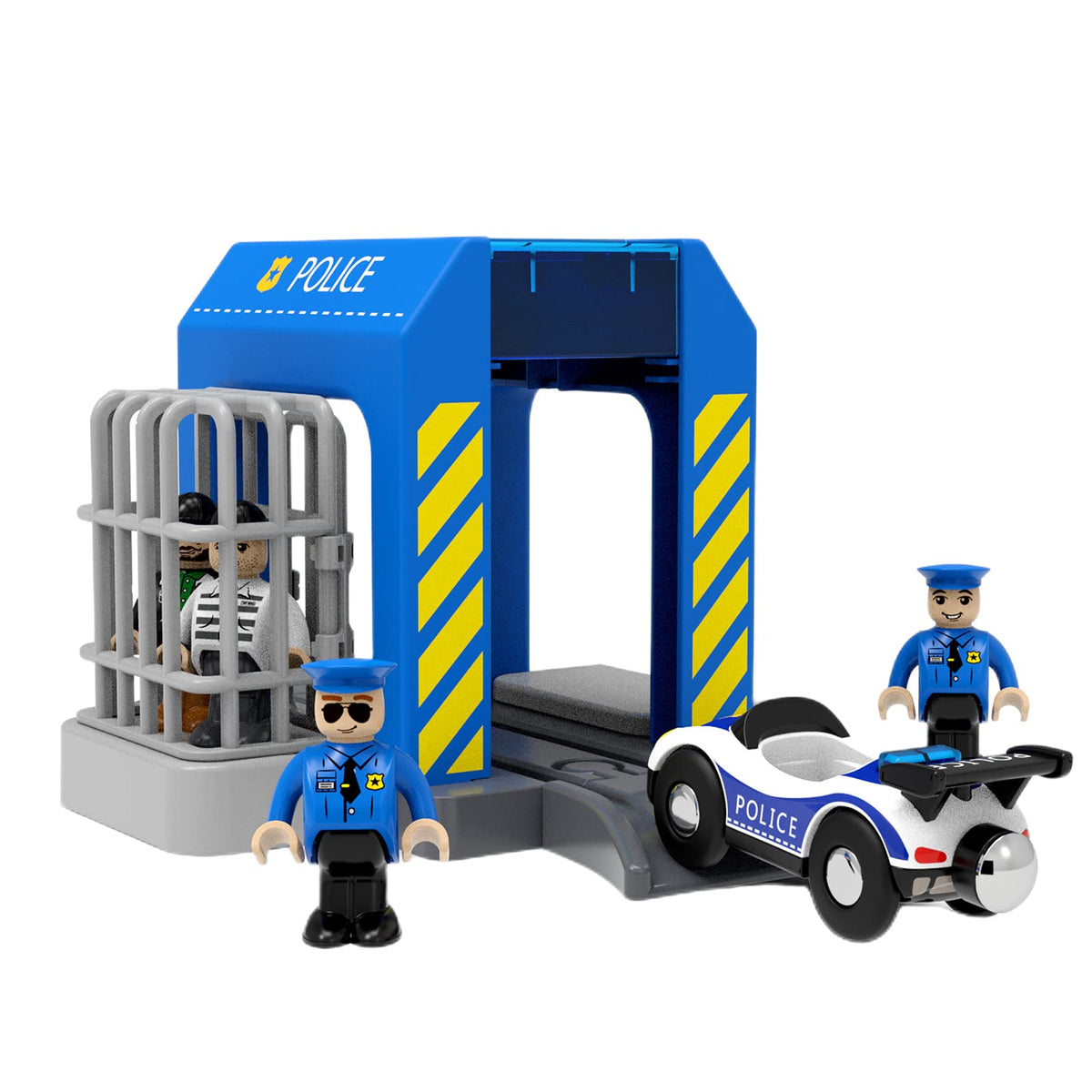 HANQIANN Police Station Playset Toy – Compatible with Wooden Train Tracks | Educational Gift for Kids