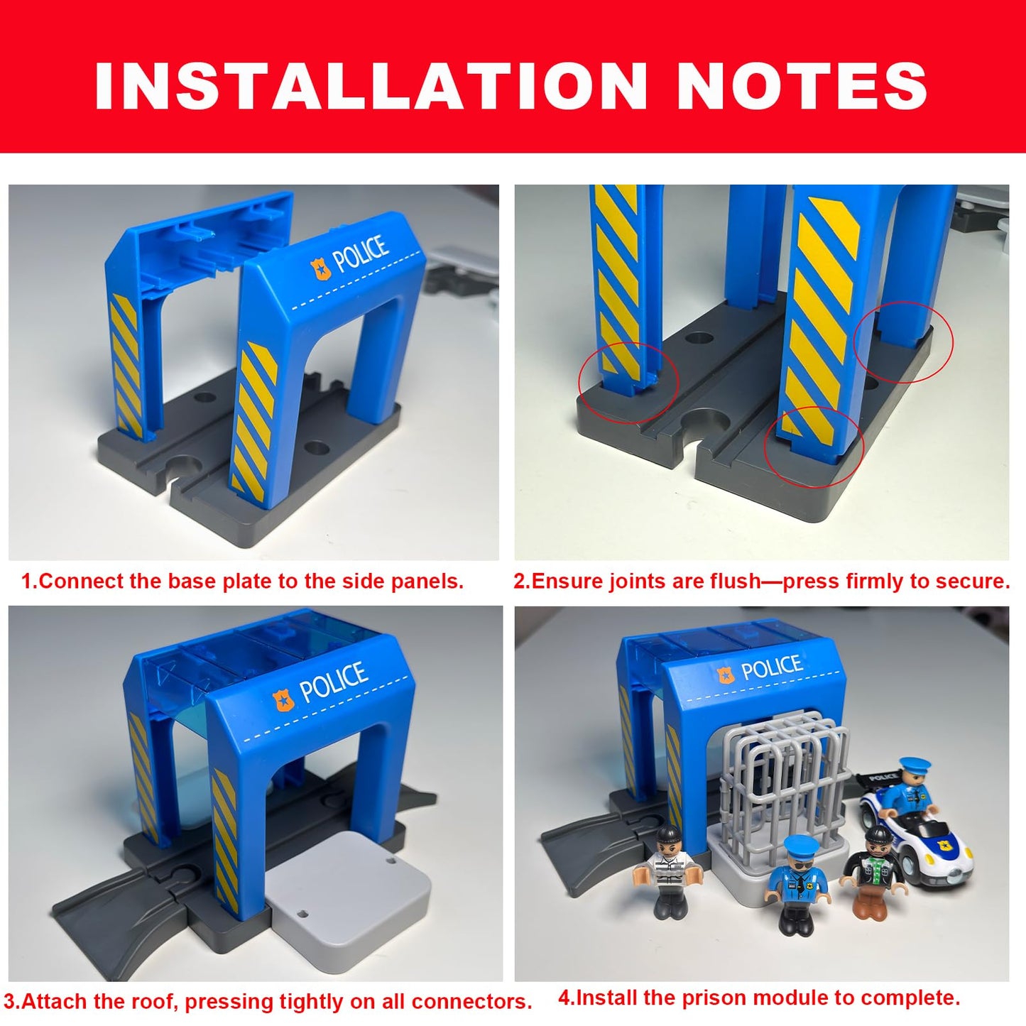 HANQIANN Police Station Playset Toy – Compatible with Wooden Train Tracks | Educational Gift for Kids