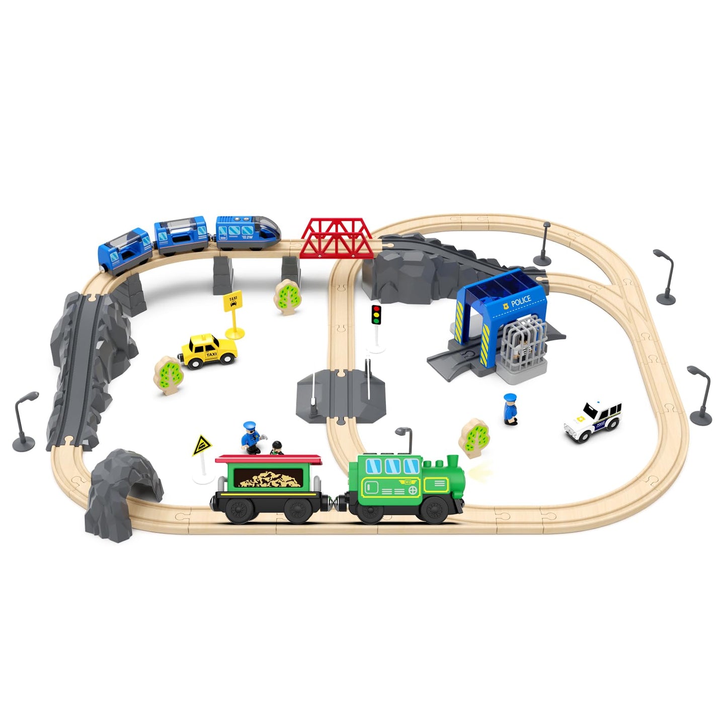 HANQIANN Battery Operated Locomotive Train Set with Light & Sound for Wooden Tracks – Remote Control Engine Toy