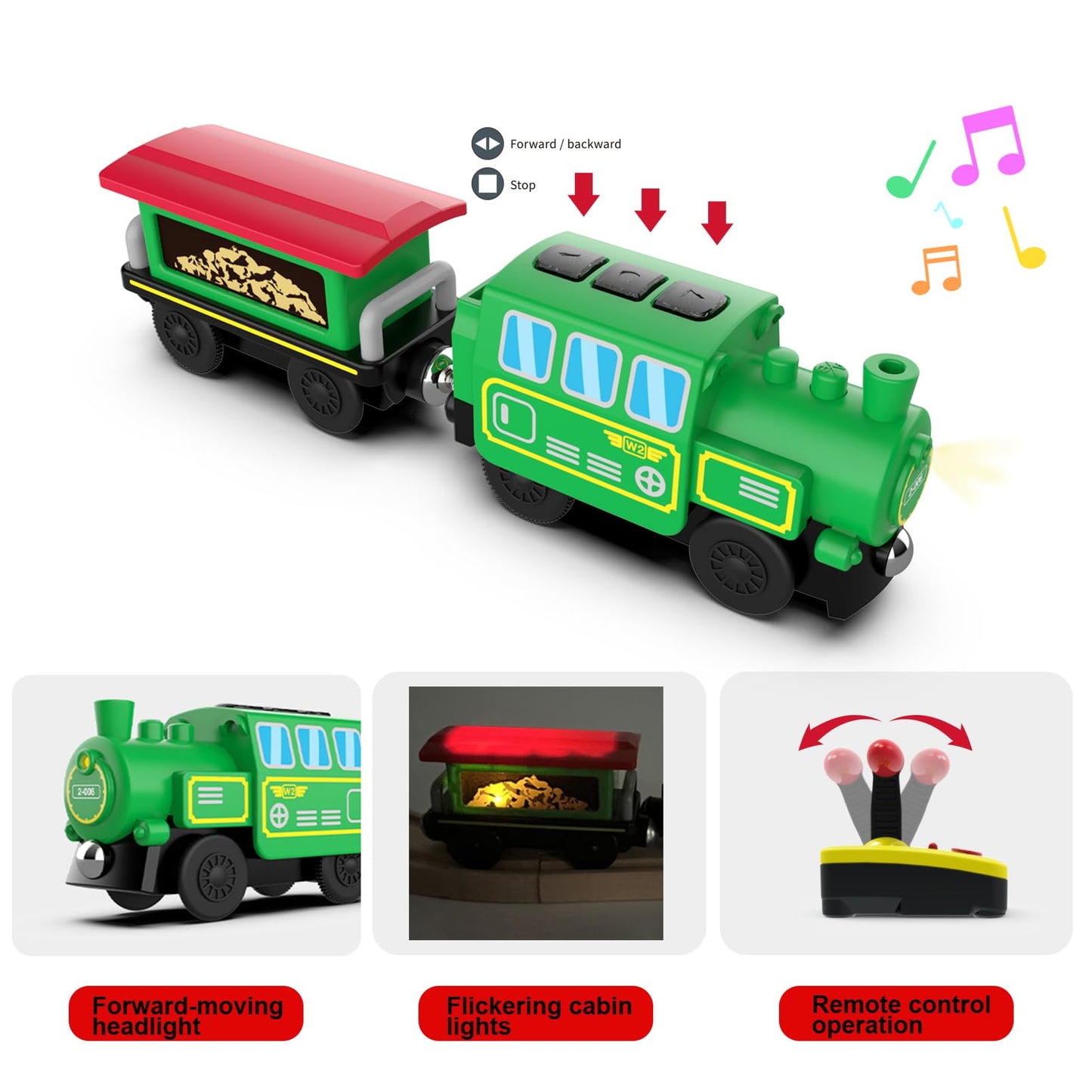 HANQIANN Battery Operated Locomotive Train Set with Light & Sound for Wooden Tracks – Remote Control Engine Toy