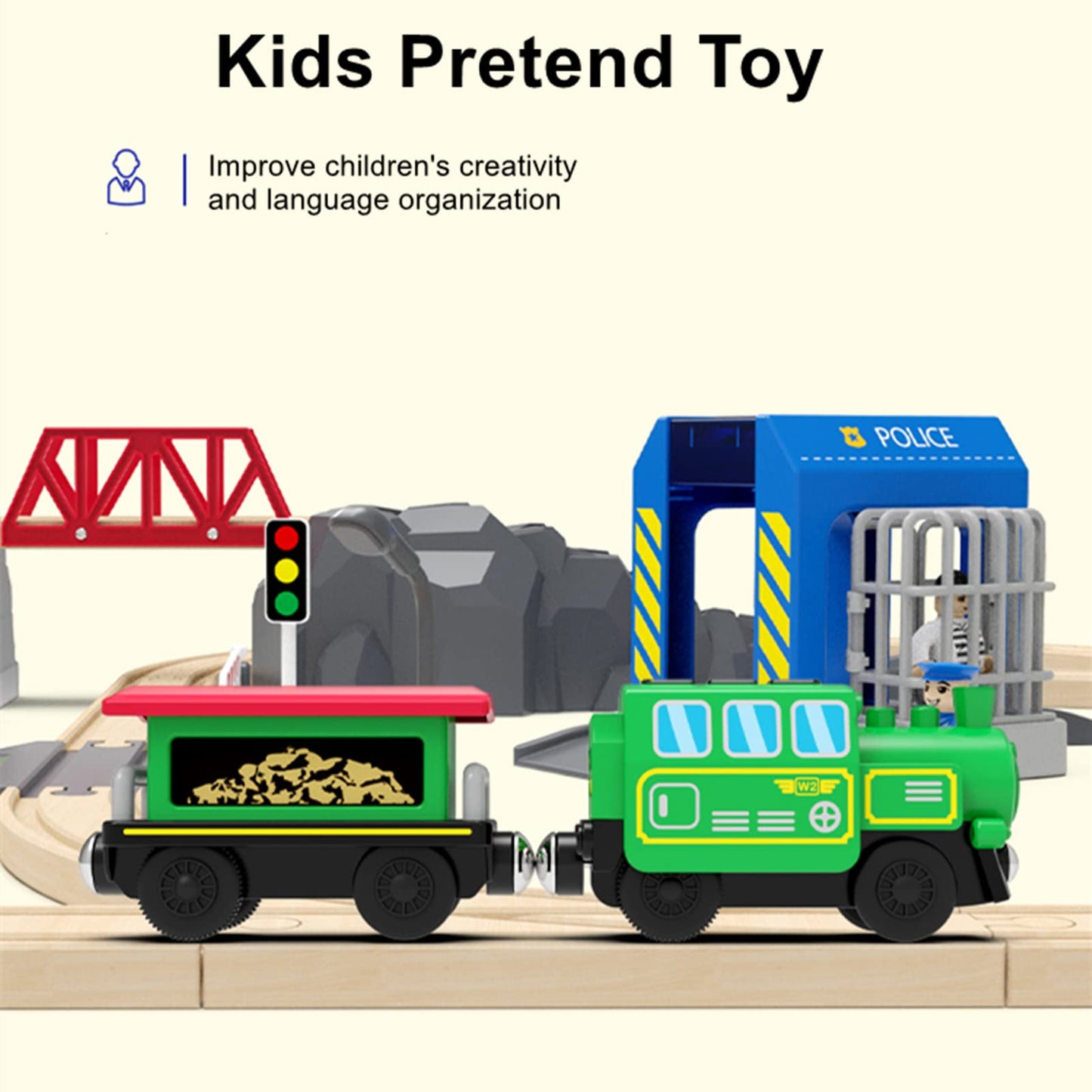 HANQIANN Battery Operated Locomotive Train Set with Light & Sound for Wooden Tracks – Remote Control Engine Toy