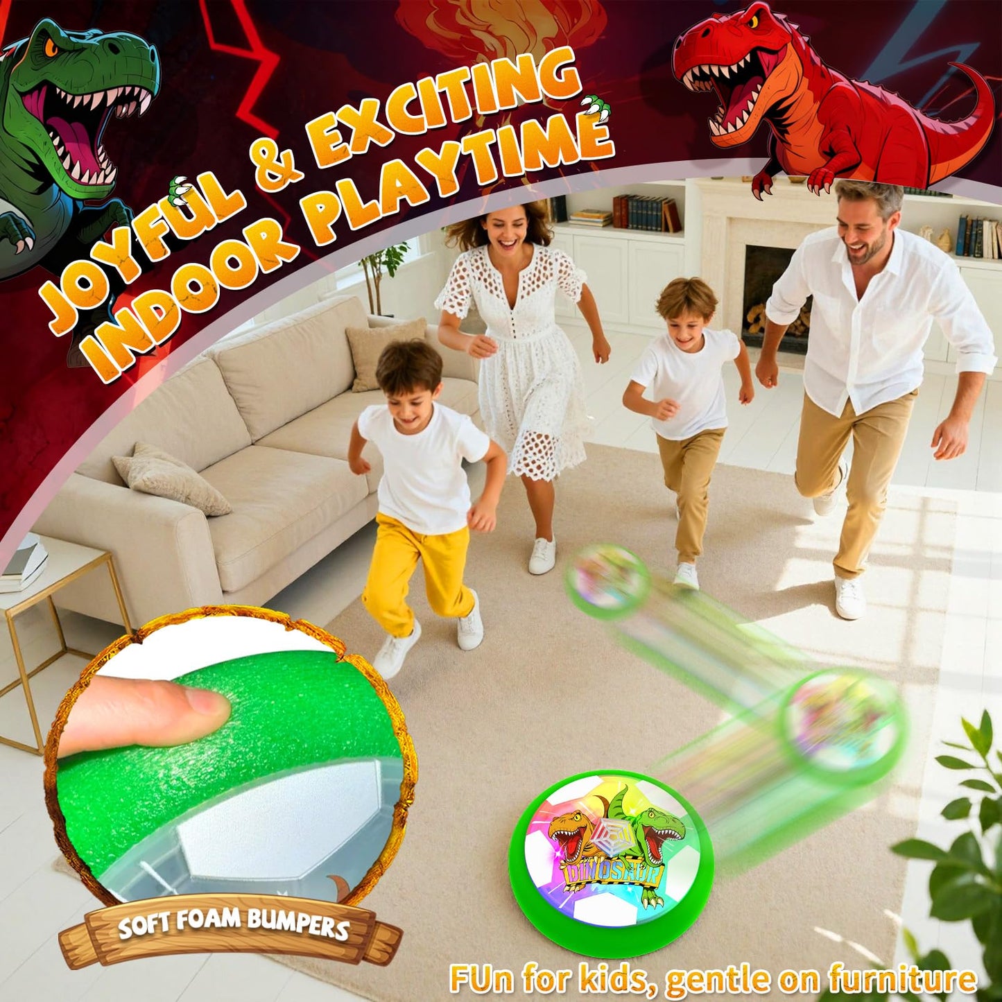 Hanroni Glowing Hover Soccer Ball for Boys - Dinosaur Theme