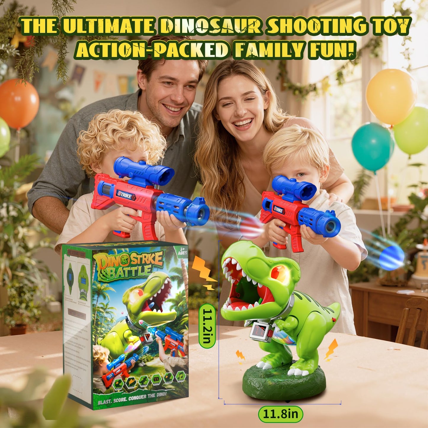 Hanroni Realistic Dinosaur Moveable Shooting Toys — 2-Pack Launchers with Aiming, Roaring Eyes & Belly Glow
