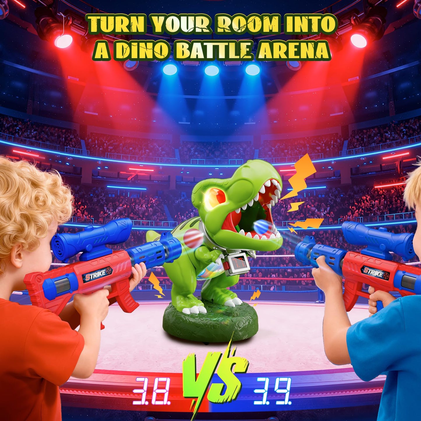 Hanroni Realistic Dinosaur Moveable Shooting Toys — 2-Pack Launchers with Aiming, Roaring Eyes & Belly Glow