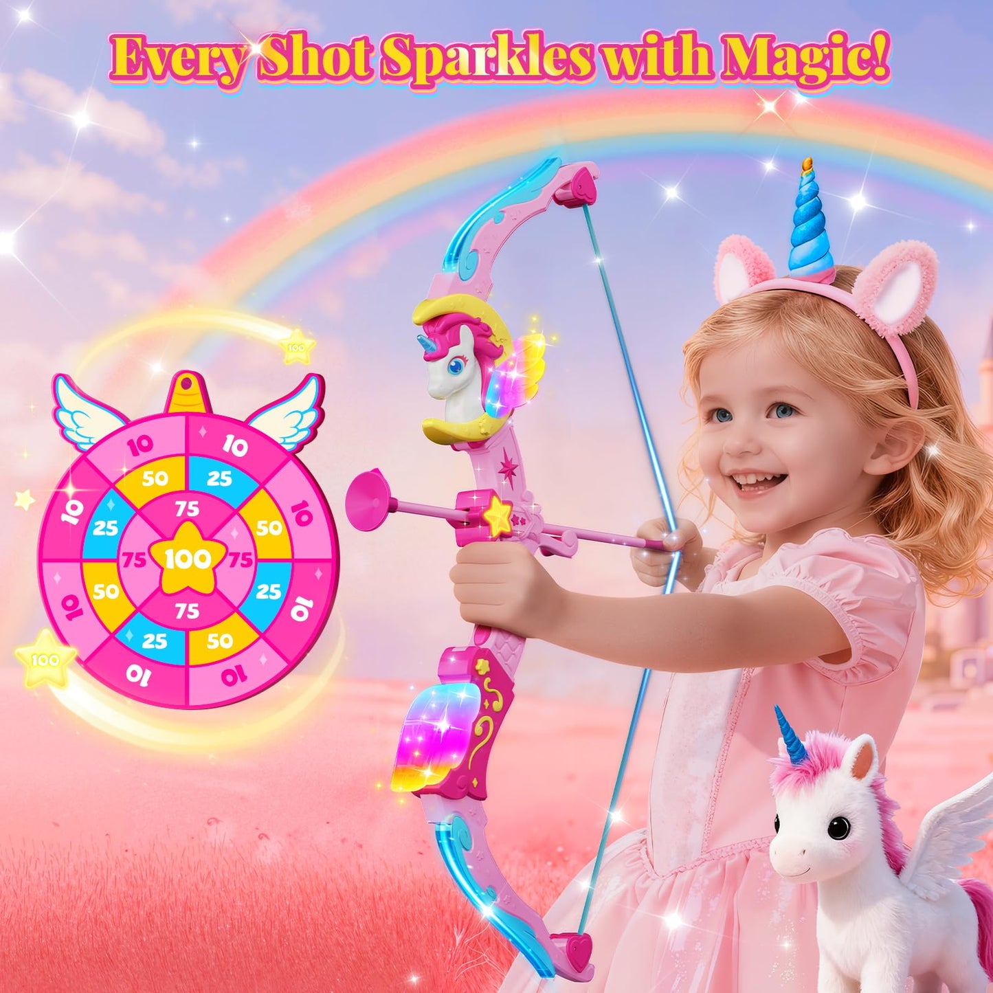 Hanroni Unicorn BowArrow Set with 6 Magic Lights for Girls 3-12