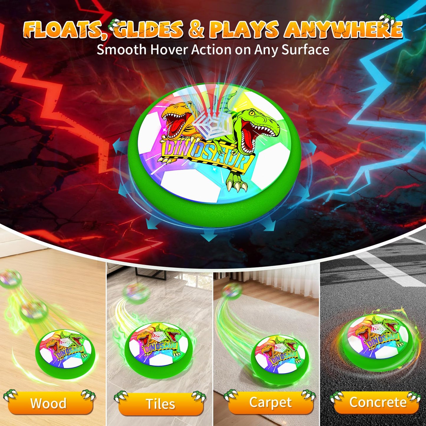 Hanroni Glowing Hover Soccer Ball for Boys - Dinosaur Theme