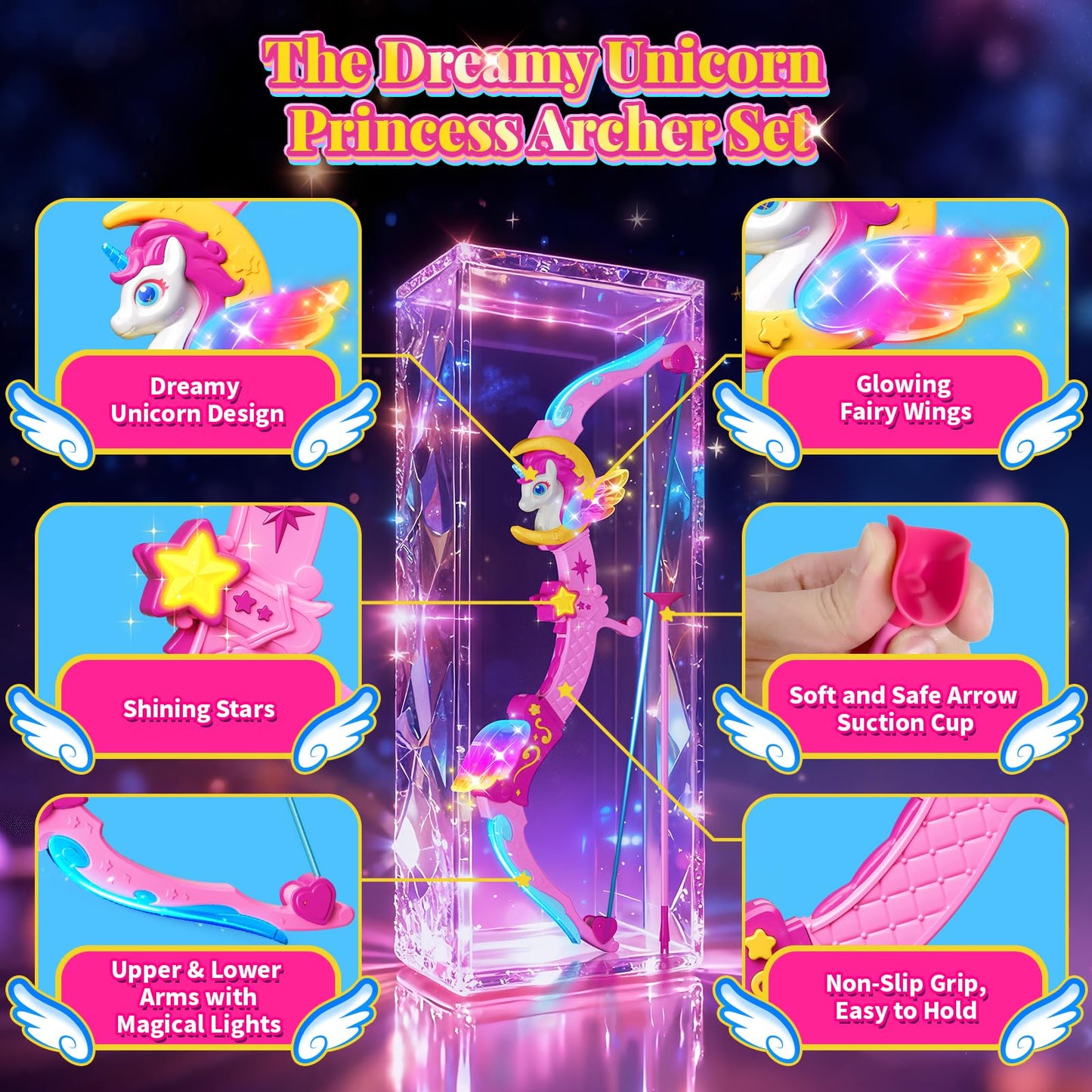Hanroni Unicorn BowArrow Set with 6 Magic Lights for Girls 3-12