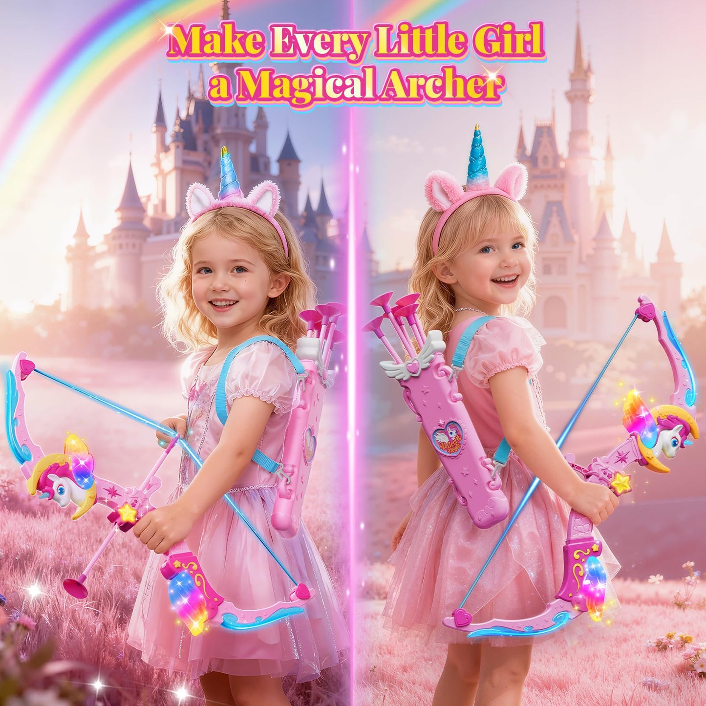 Hanroni Unicorn BowArrow Set with 6 Magic Lights for Girls 3-12