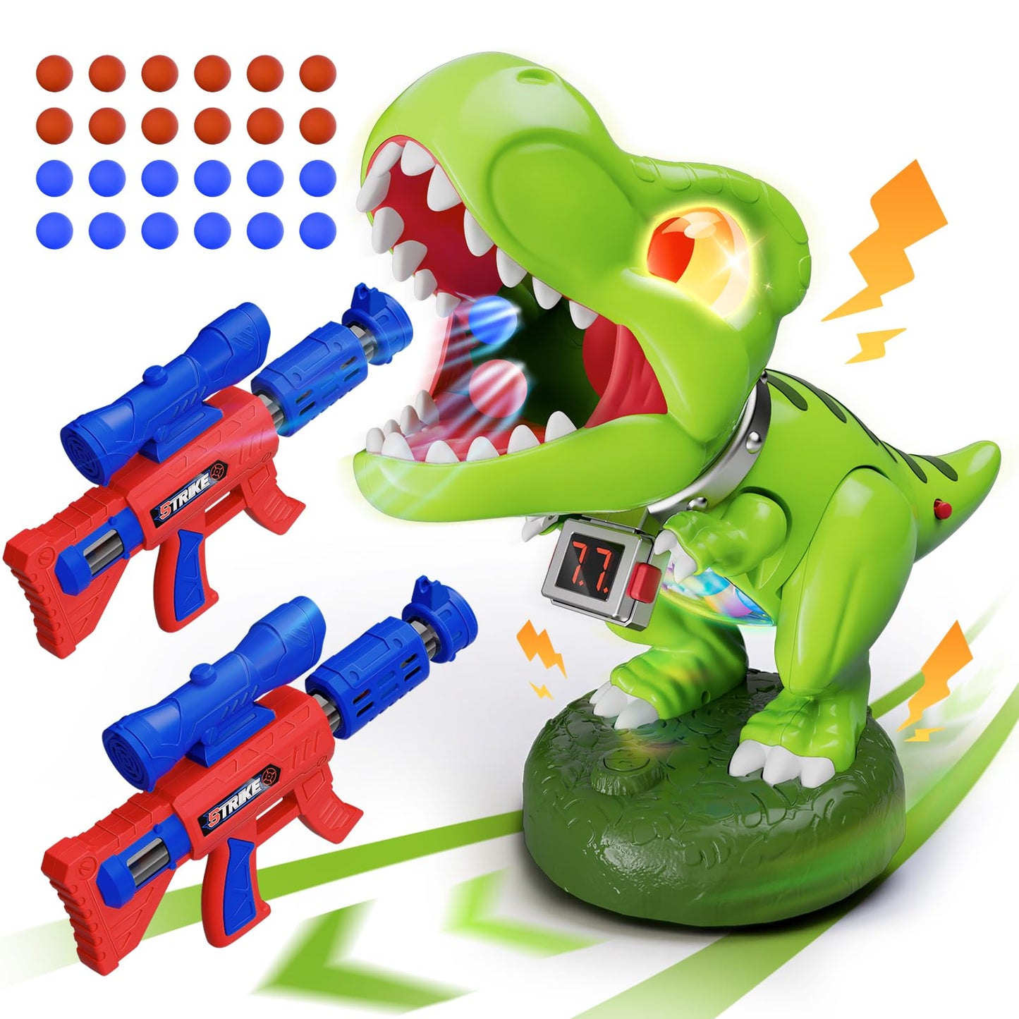 Hanroni Realistic Dinosaur Moveable Shooting Toys — 2-Pack Launchers with Aiming, Roaring Eyes & Belly Glow