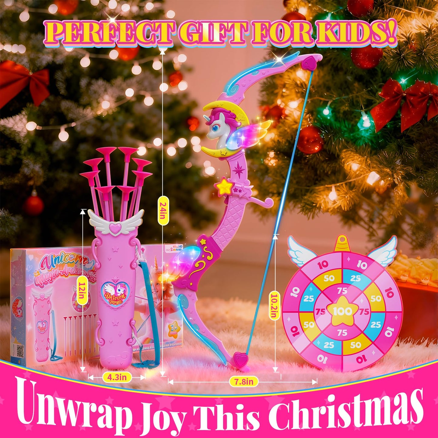 Hanroni Unicorn BowArrow Set with 6 Magic Lights for Girls 3-12