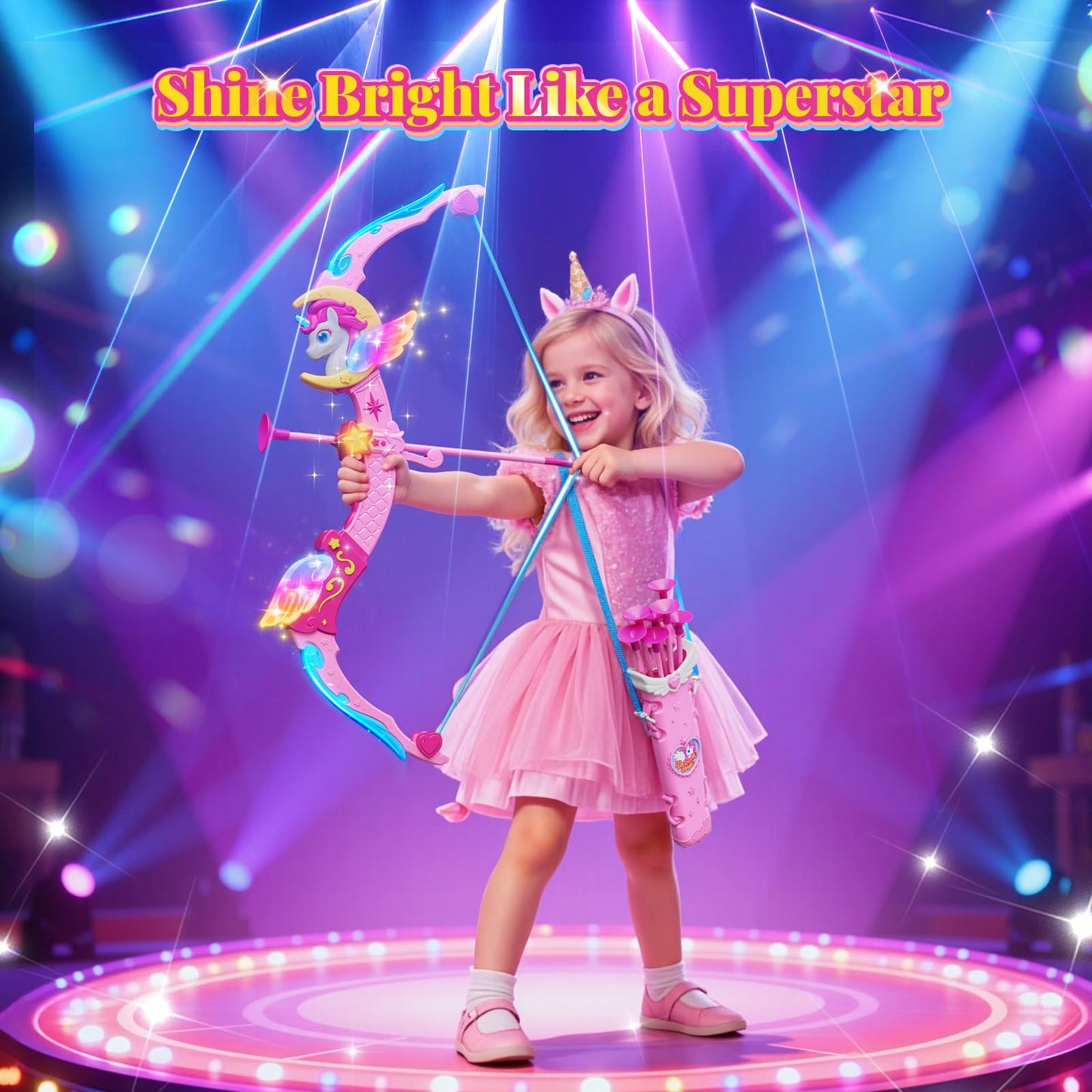 Hanroni Unicorn BowArrow Set with 6 Magic Lights for Girls 3-12