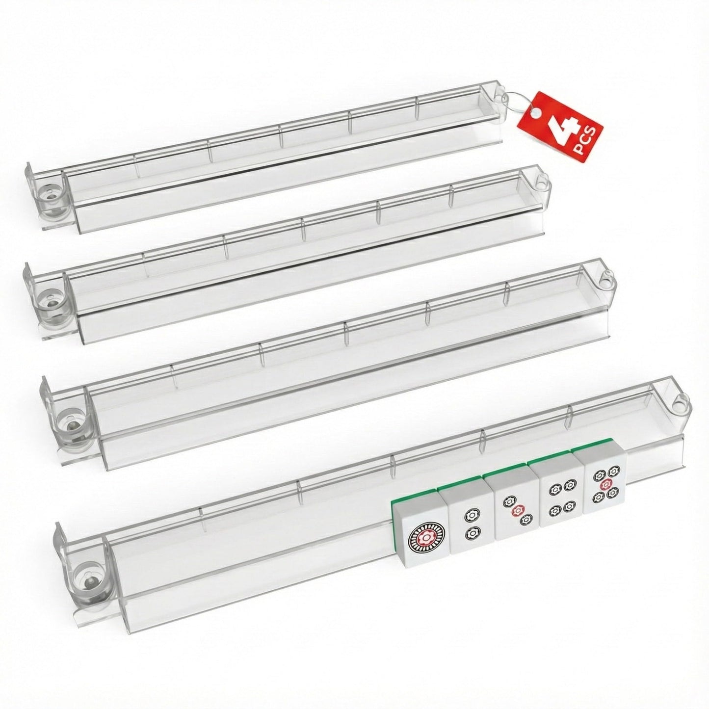 HANUSTARS Premium Mahjong Racks with Pushers – Clear Acrylic Tile Holders (4-Piece)