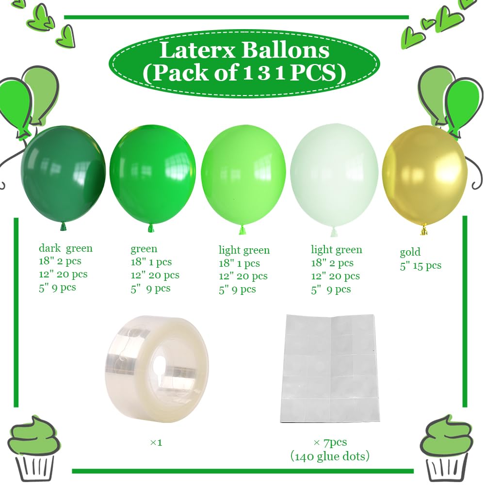 Haolongfa Green Balloon Arch Kit – 131-Piece Green & Gold Garland for Christmas, Baby Showers, and Birthdays