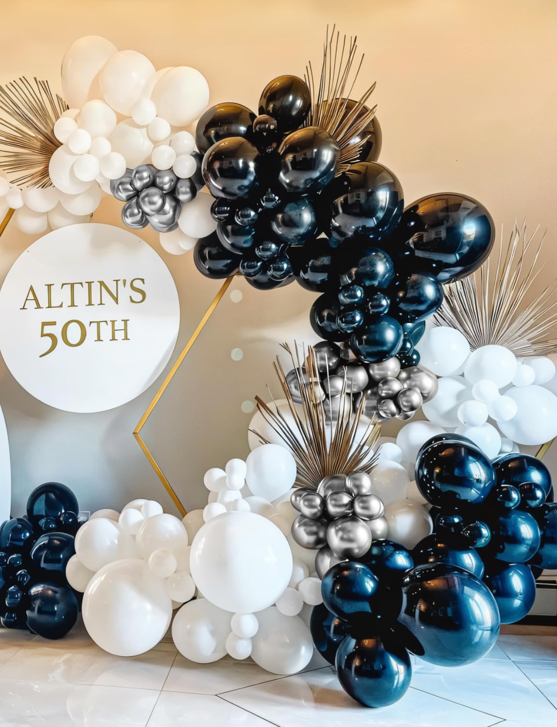 Haolongfa Black & Silver Balloon Arch Kit – 135 Pcs for Elegant Winter Events