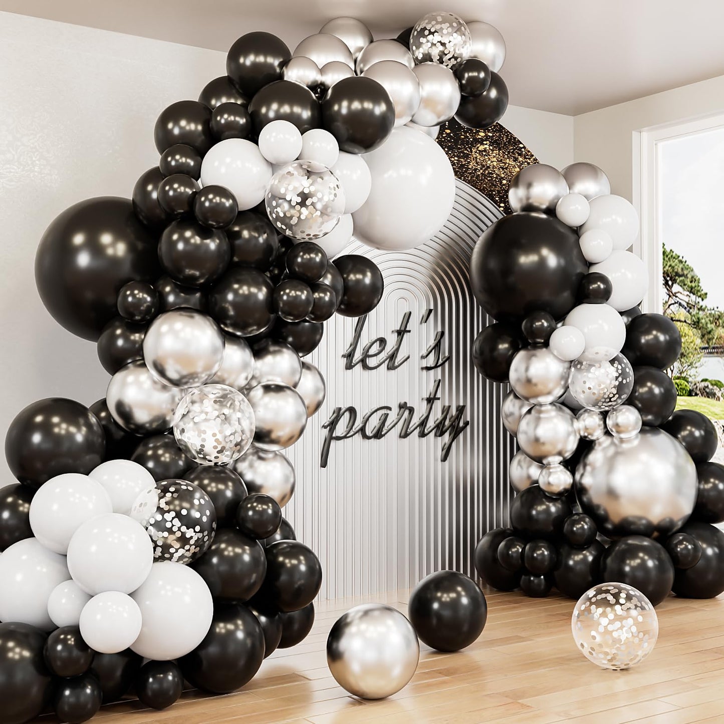 Haolongfa Black & Silver Balloon Arch Kit – 135 Pcs for Elegant Winter Events