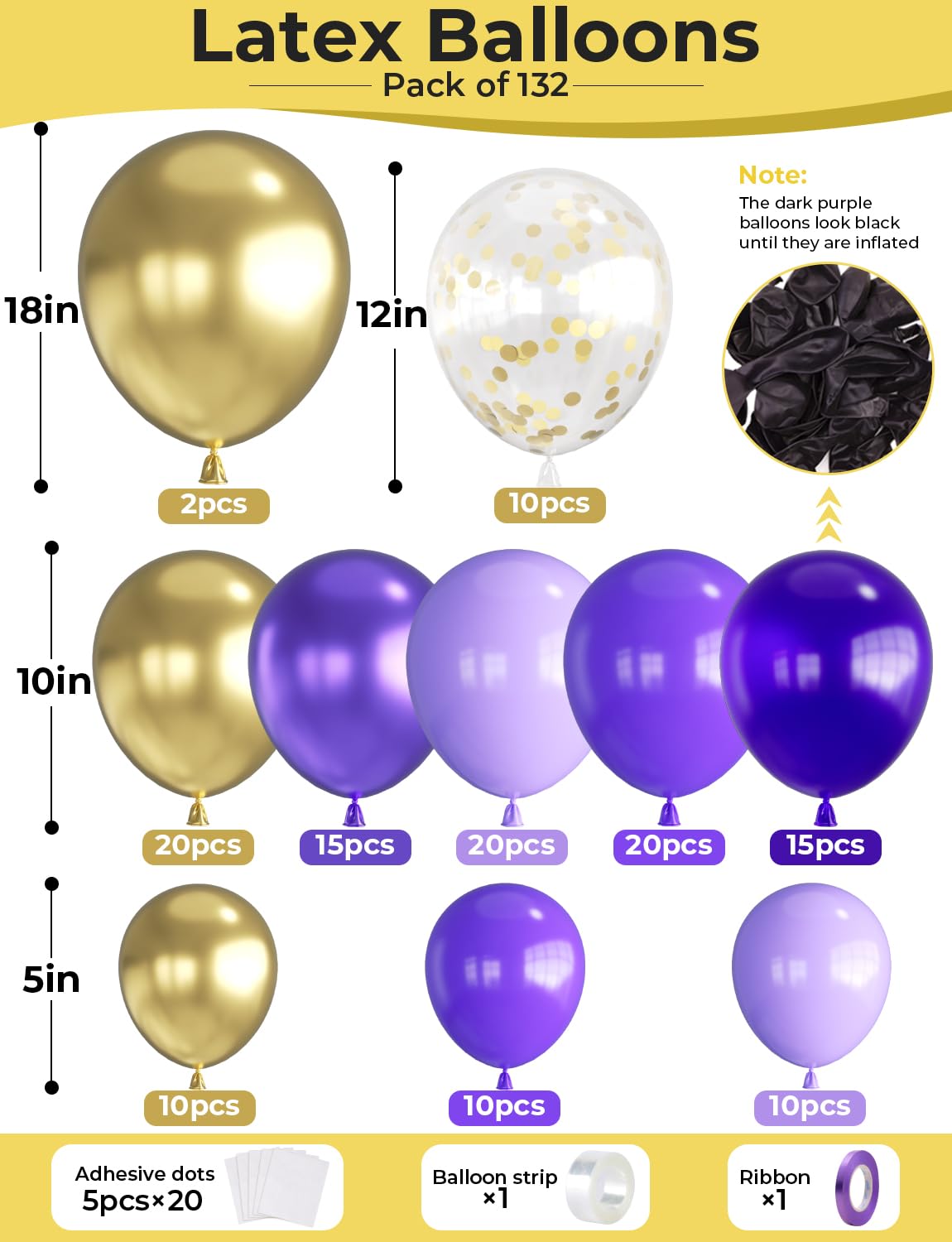 Haolongfa Purple & Gold Balloon Arch Kit – 132 Pcs for Weddings & Celebrations