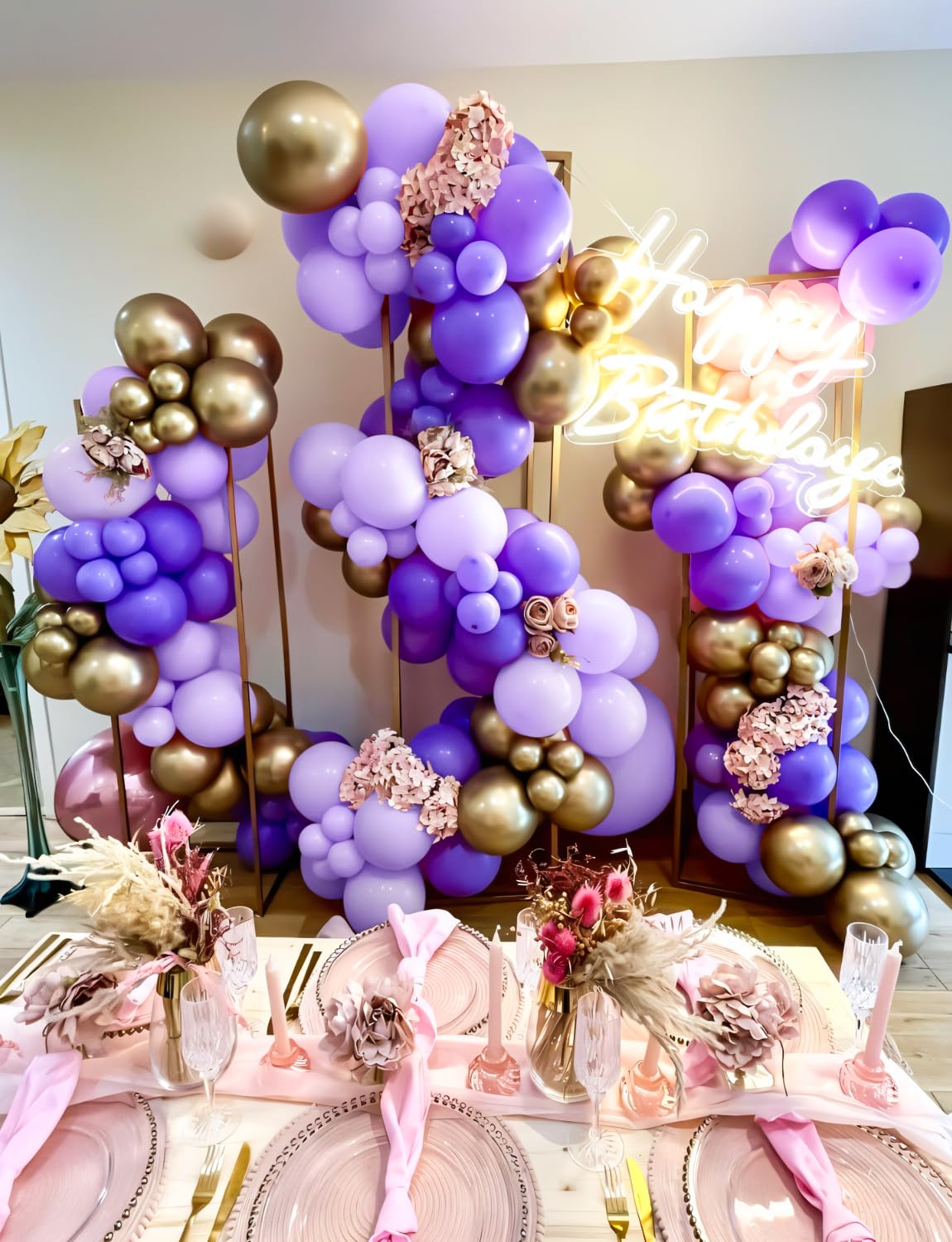 Haolongfa Purple & Gold Balloon Arch Kit – 132 Pcs for Weddings & Celebrations