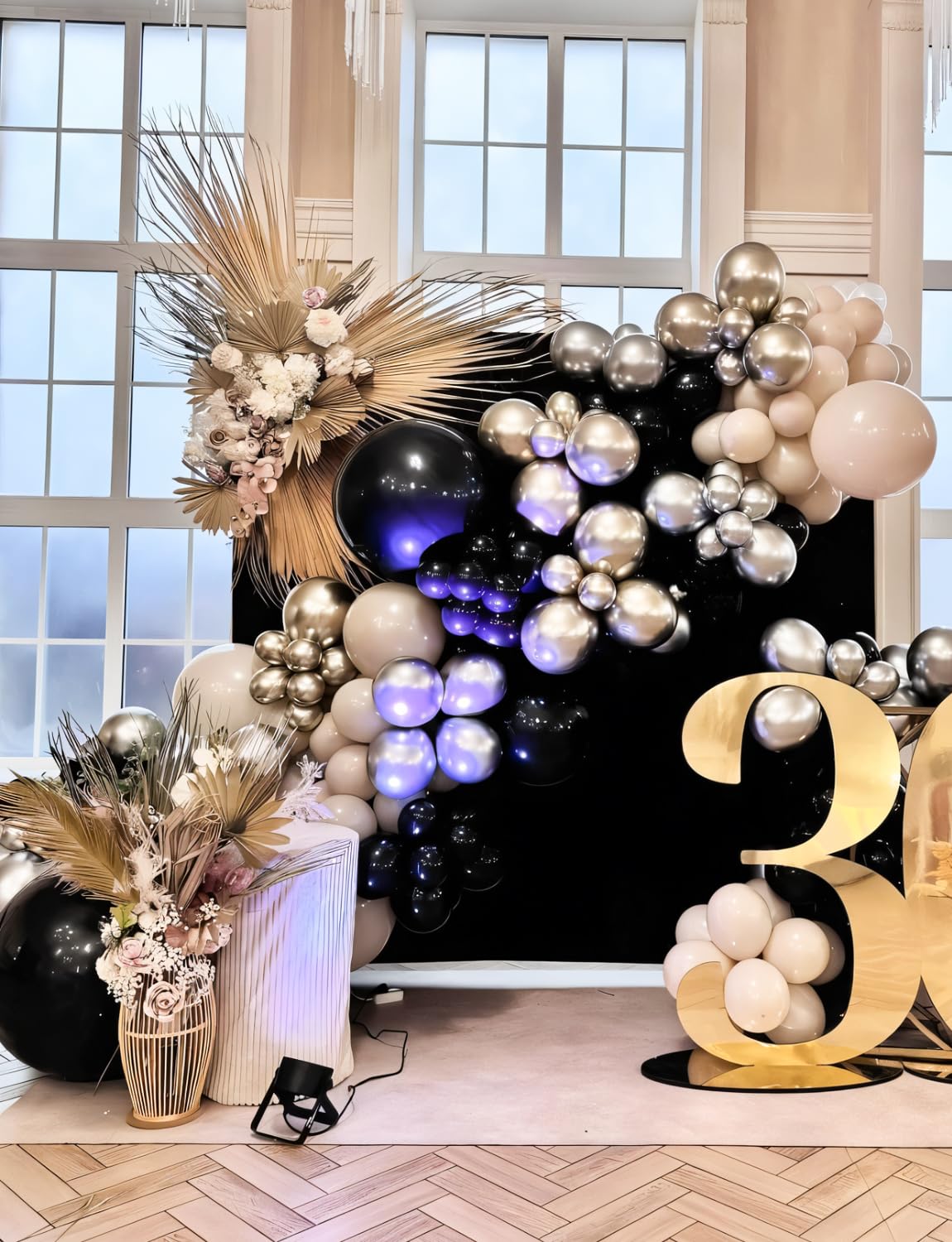 Haolongfa Black & Silver Balloon Arch Kit – 135 Pcs for Elegant Winter Events
