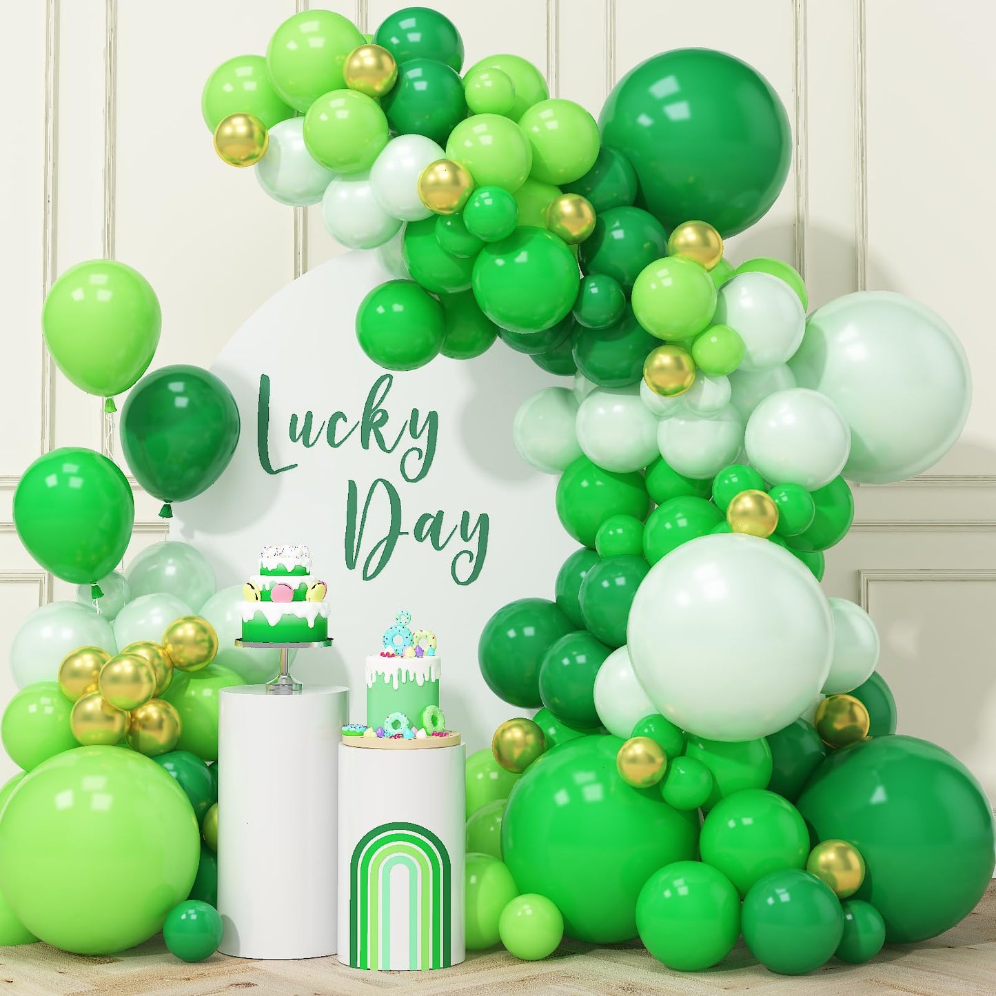 Haolongfa Green Balloon Arch Kit – 131-Piece Green & Gold Garland for Christmas, Baby Showers, and Birthdays