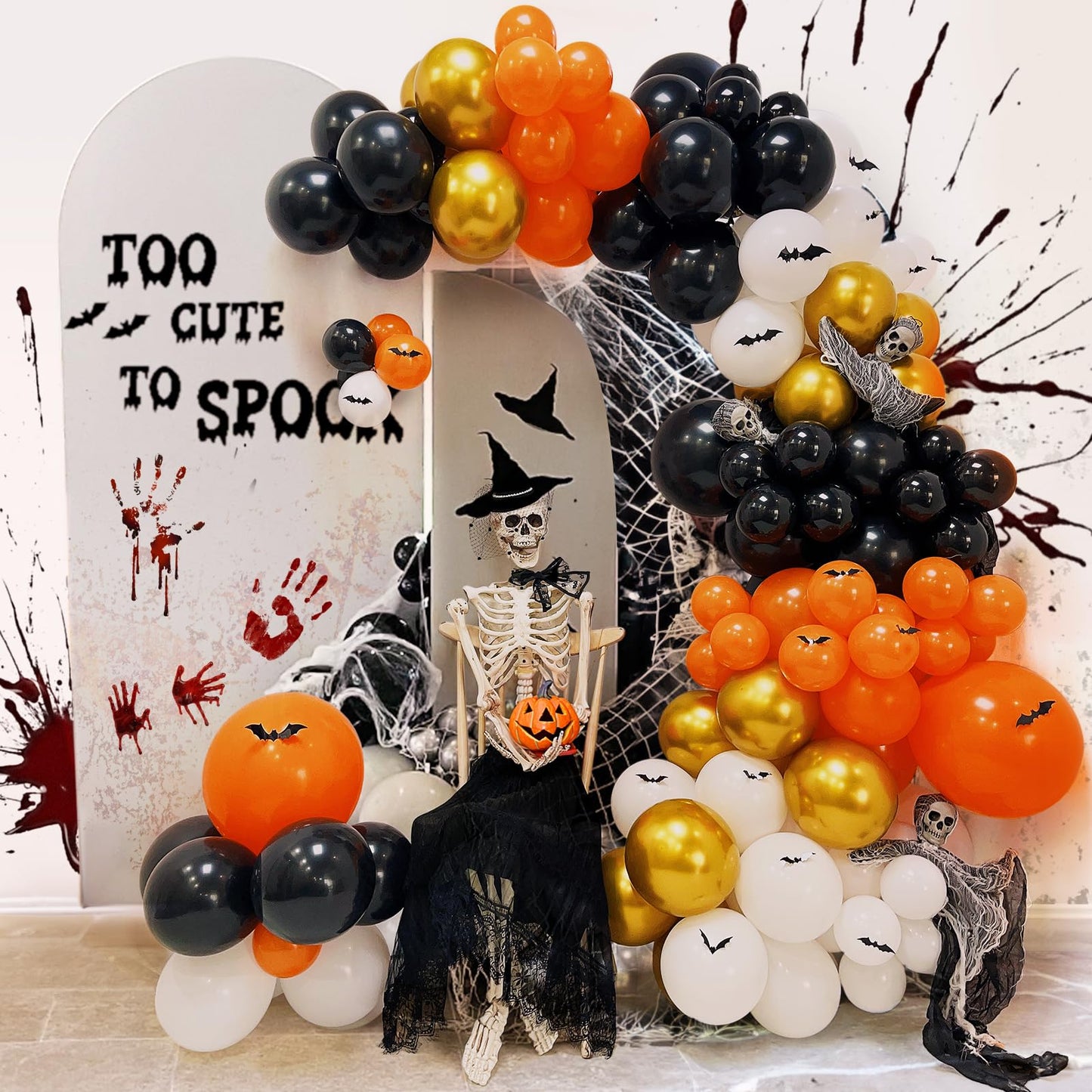 Haolongfa Halloween Balloon Garland Arch Kit – 134 Latex Balloons in Orange, Black, White & Gold