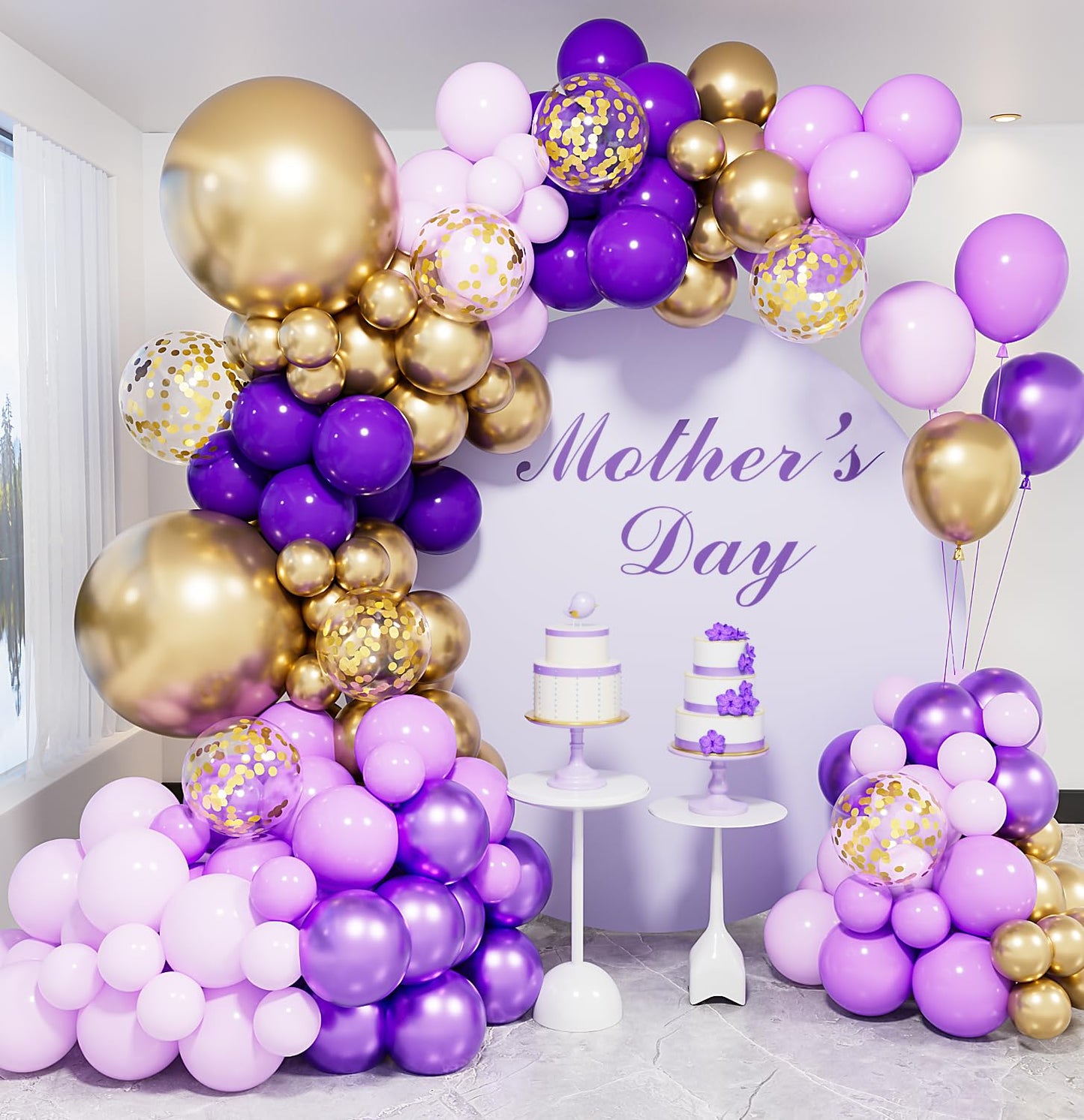 Haolongfa Purple & Gold Balloon Arch Kit – 132 Pcs for Weddings & Celebrations